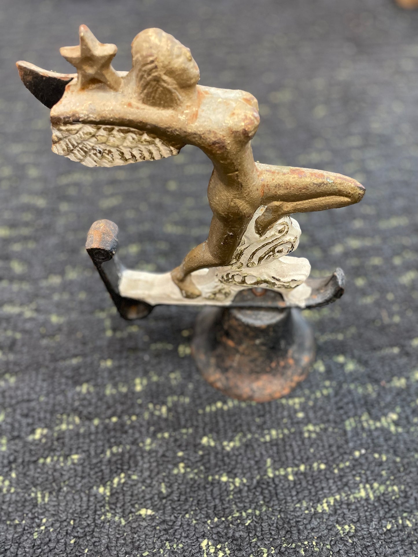 Antique Wall Mounted Cast Iron Winged Beauty Bell- Well Loved
