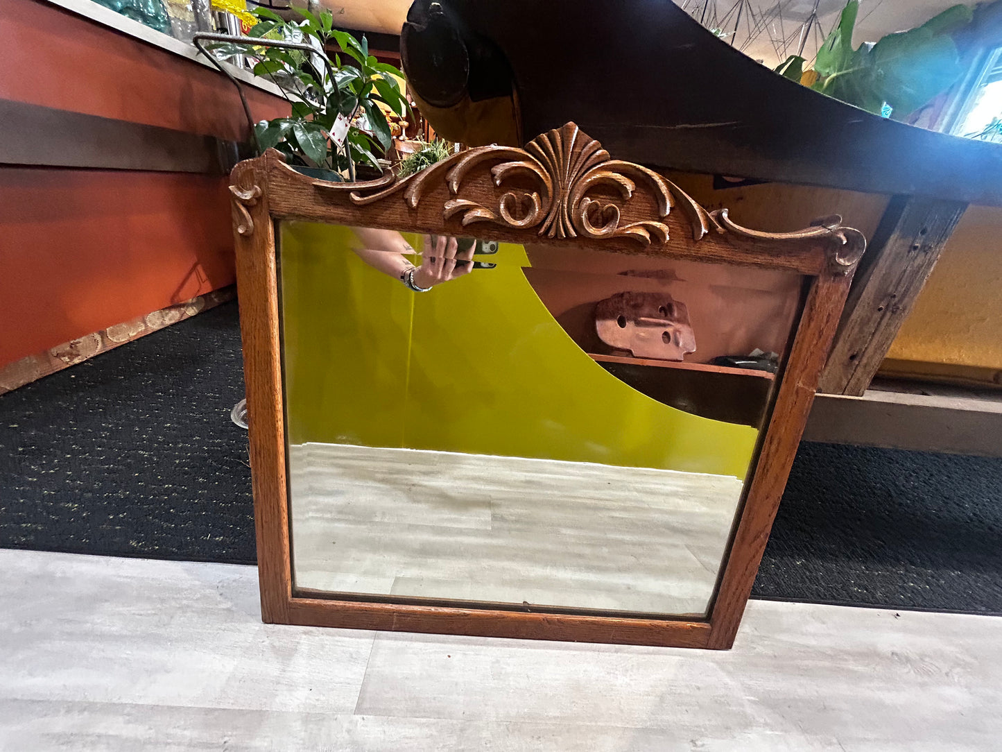 Antique Oak Beveled Mirror