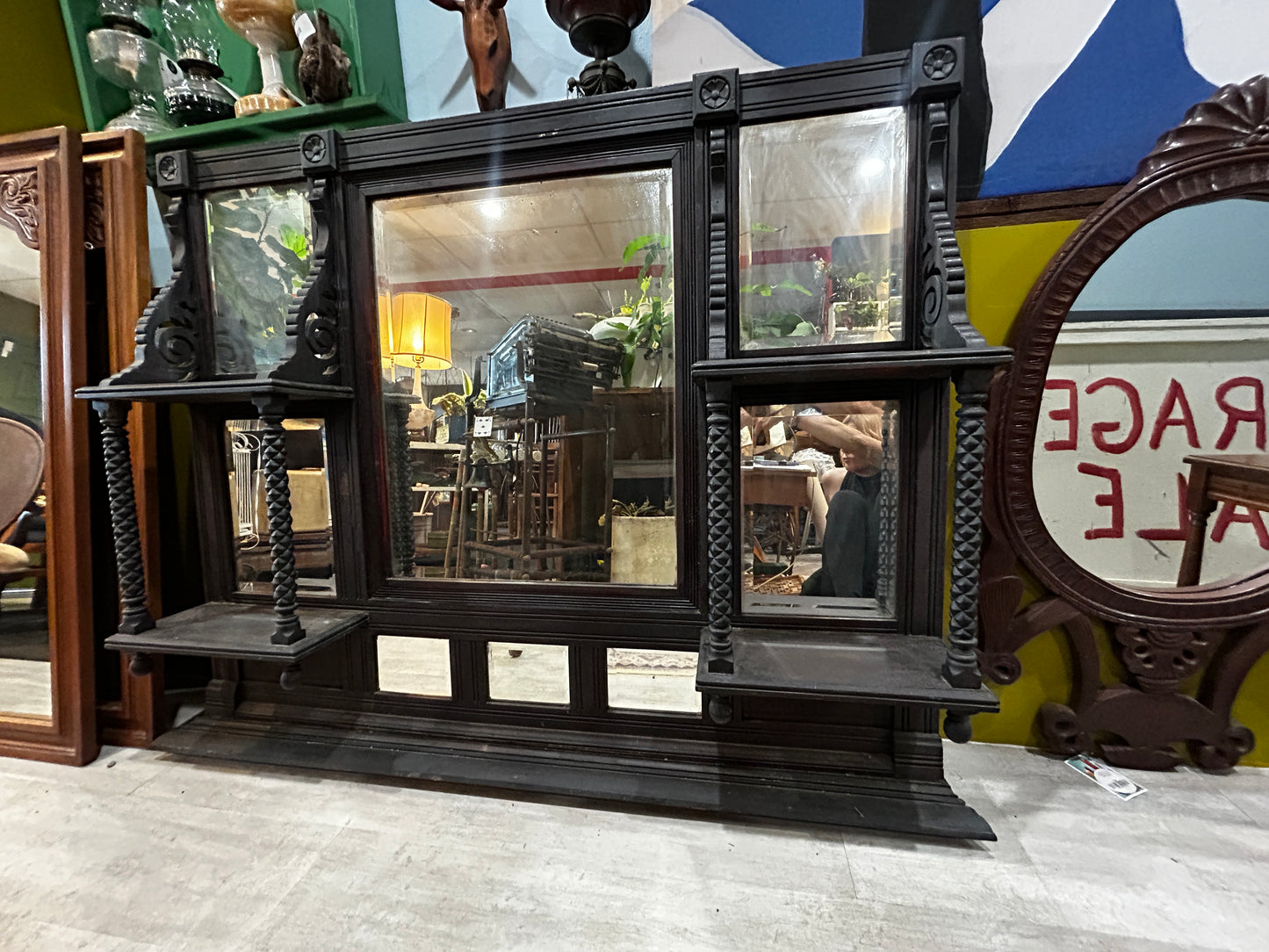 Antique Hand Carved Oak Mantle Mirror- Circa 1830- Needs Love