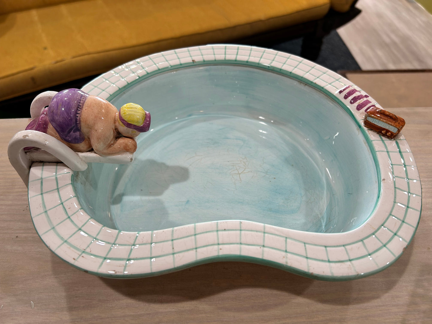 Vintage Lotus Swimming Pool- “Take a Dip” Ceramic Serving Chip Bowl