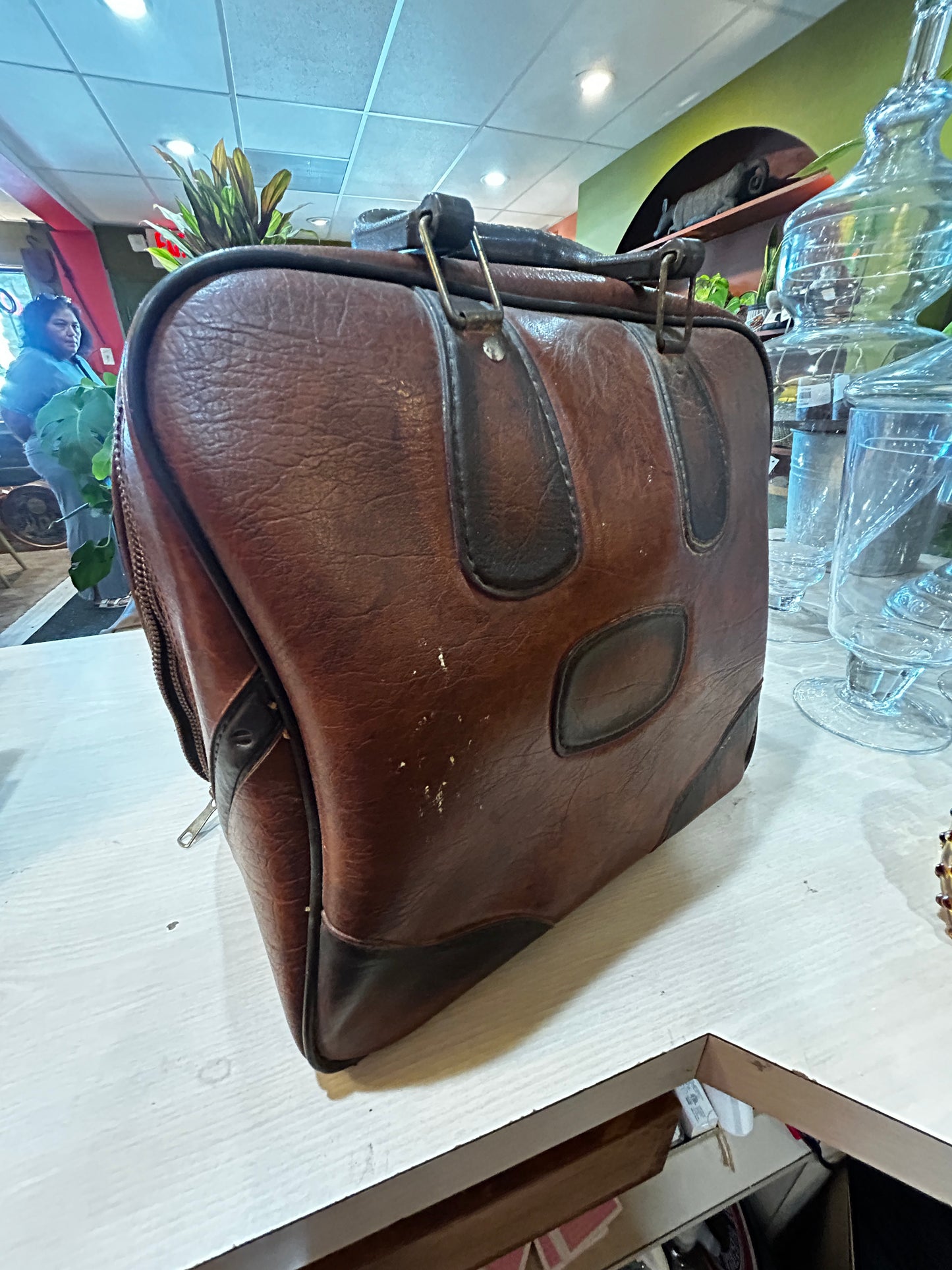 Vintage Leather Bowling Bag and Ball