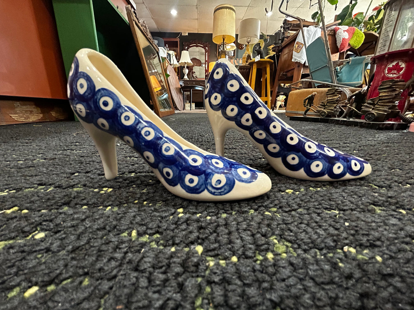 Boleslawiec Poland Ceramic Napkin Holder and 2 Shoe Figurines RARE- Set