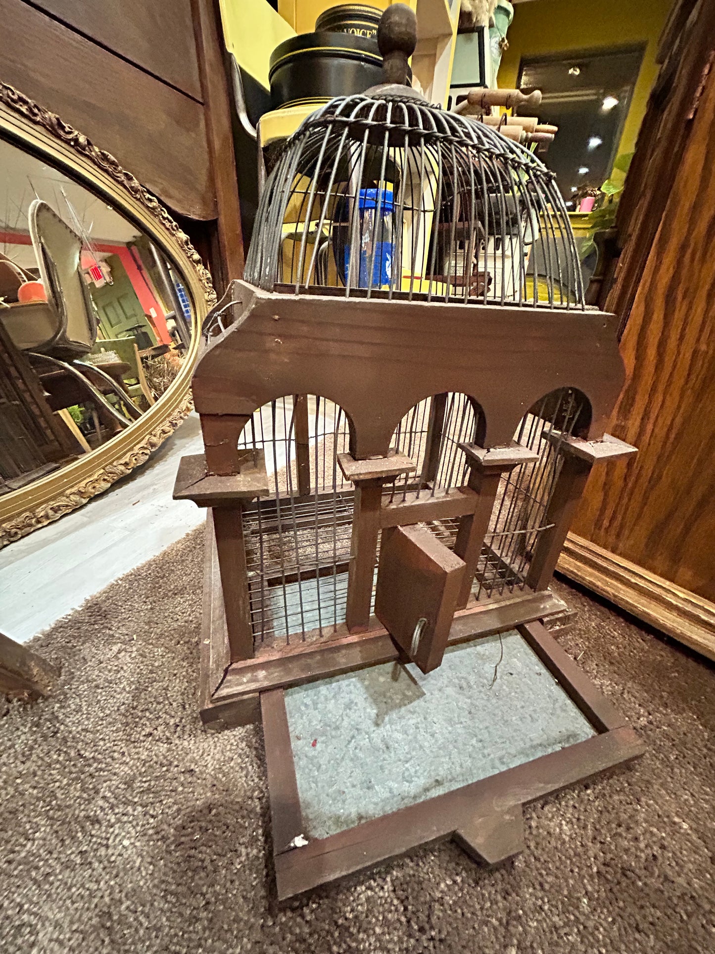 1910 Antique Wood and Bamboo Chinese Style Birdcage