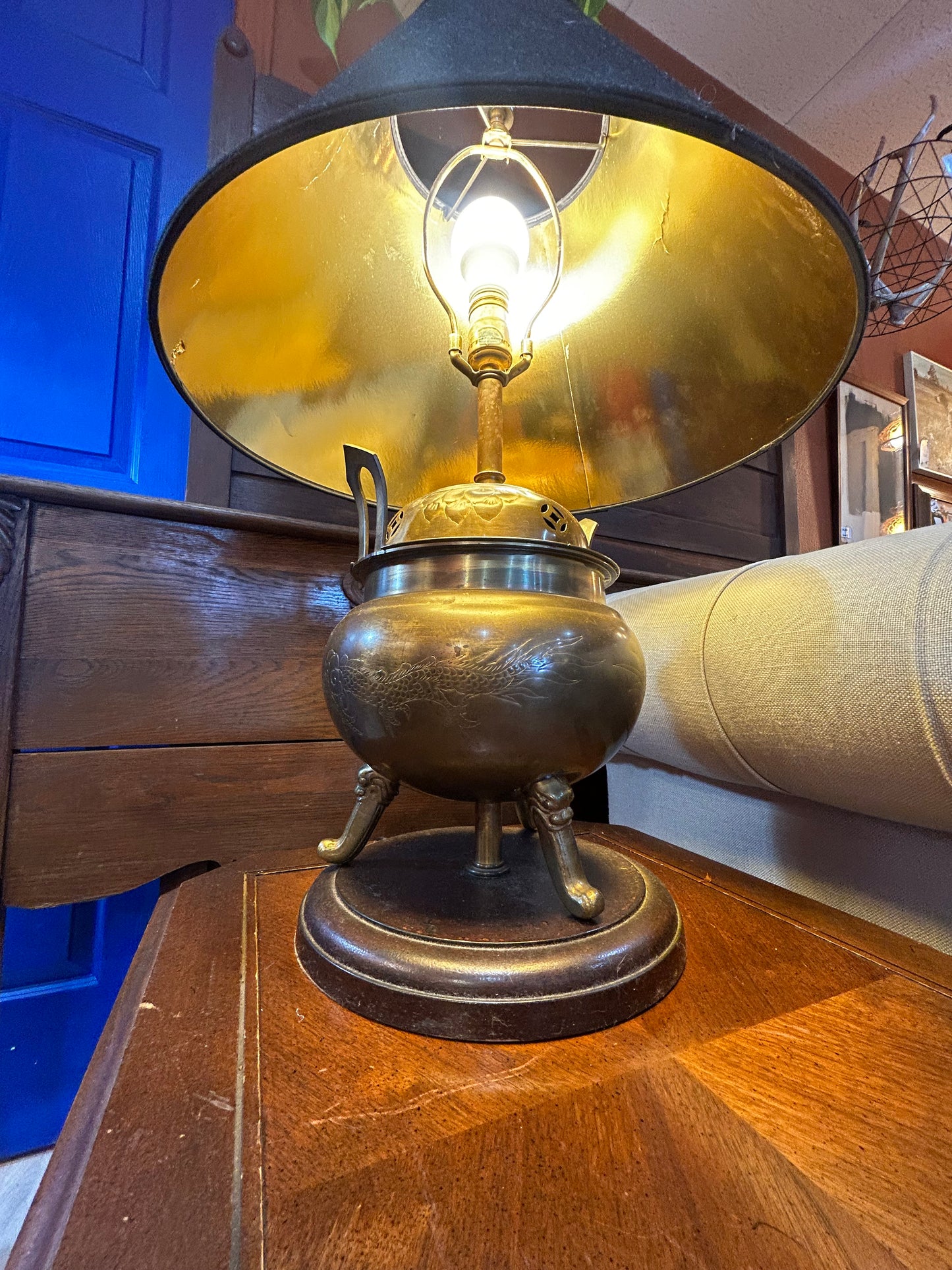 Mid Century Chinese Incense Burner Lamp