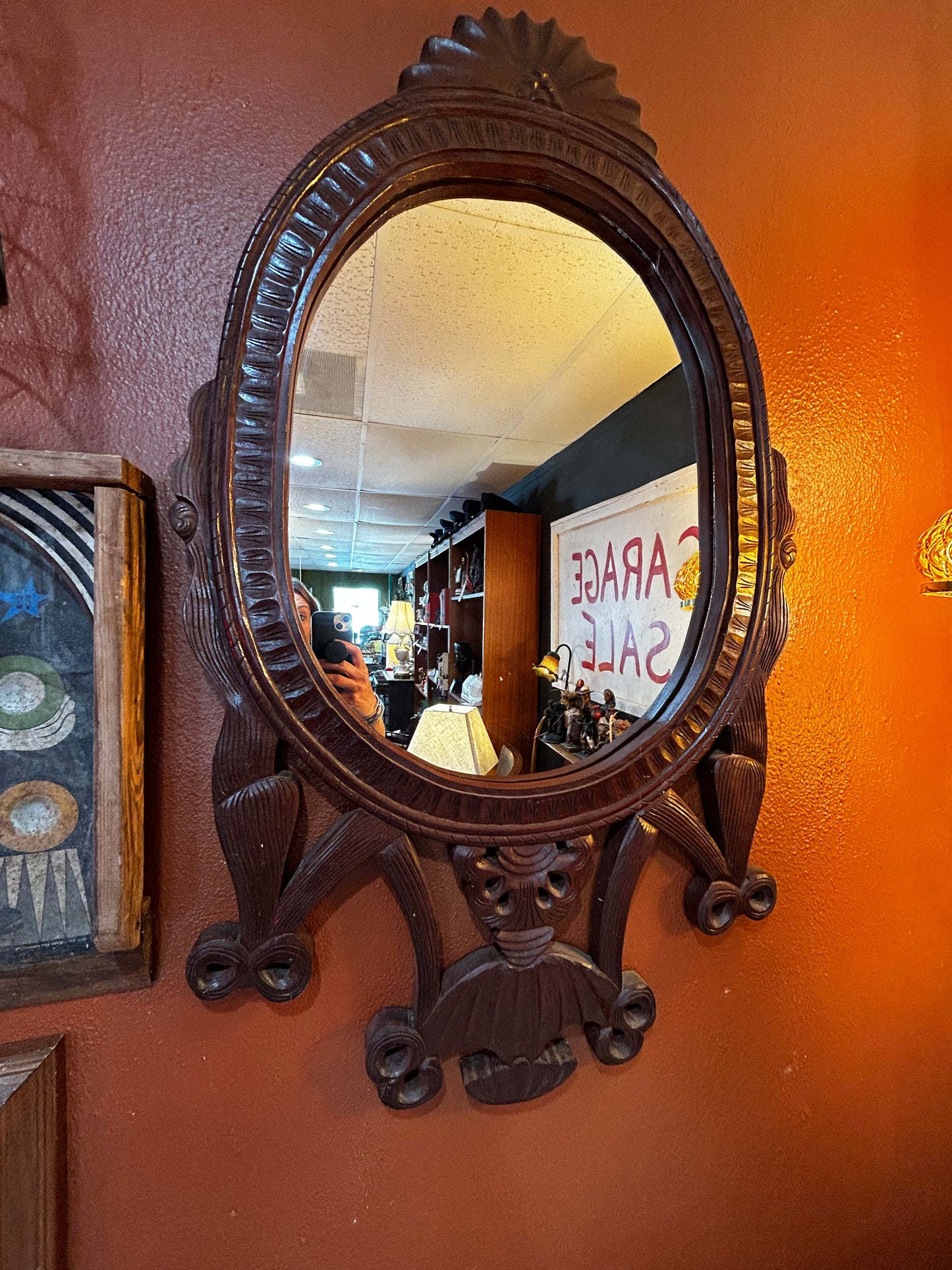 Antique Hand Carved Wooden Hollywood Regency Mirror