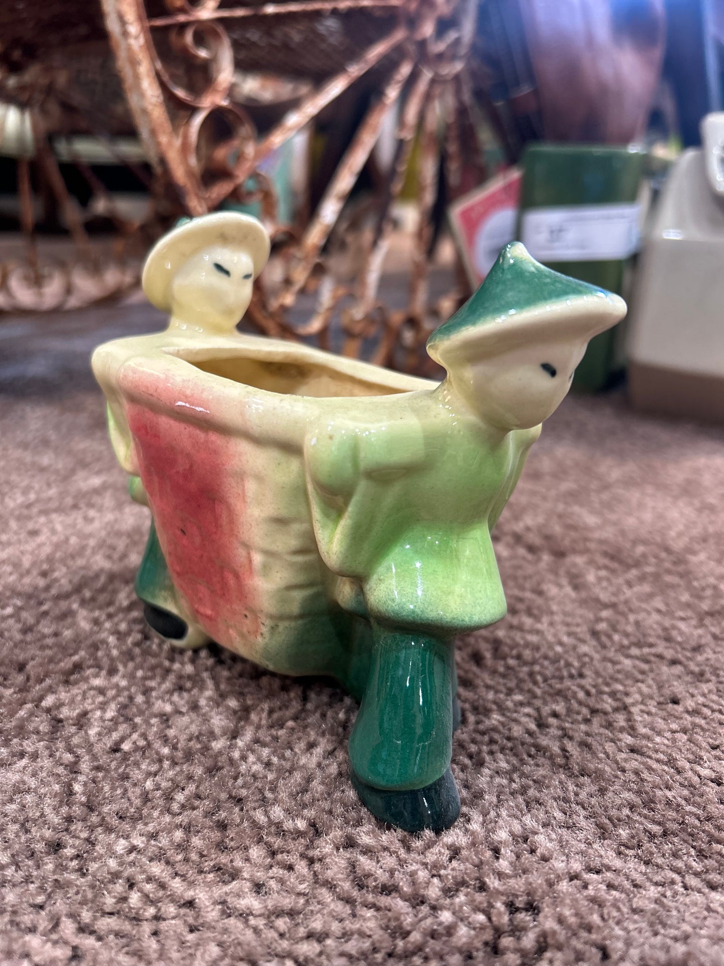 Asian Men Carrying a Basket- Shawnee Pottery MCM