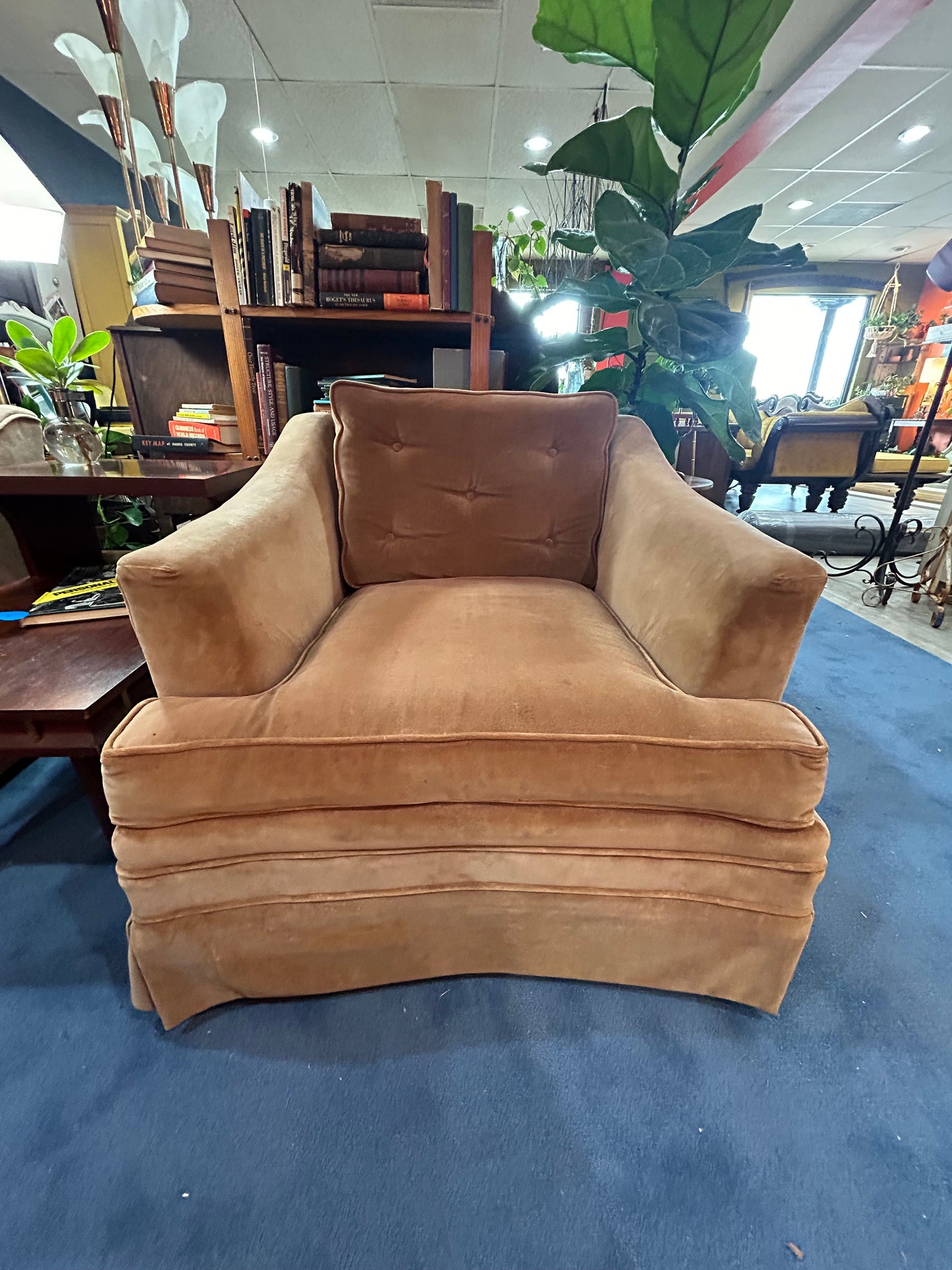 Vintage Tan Velvet Arm Chair