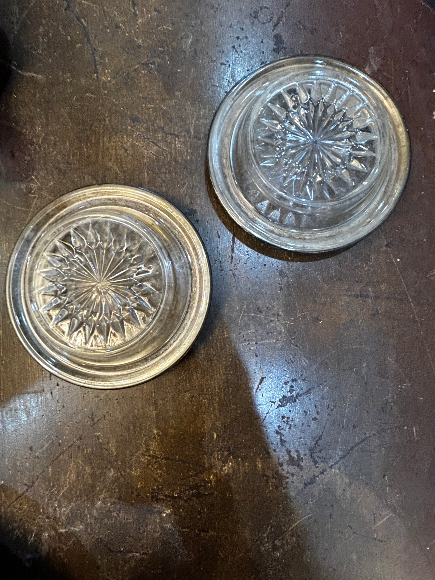 Vintage Mid Century. Silver and Italian Glass Starburst Coasters- Set of 2