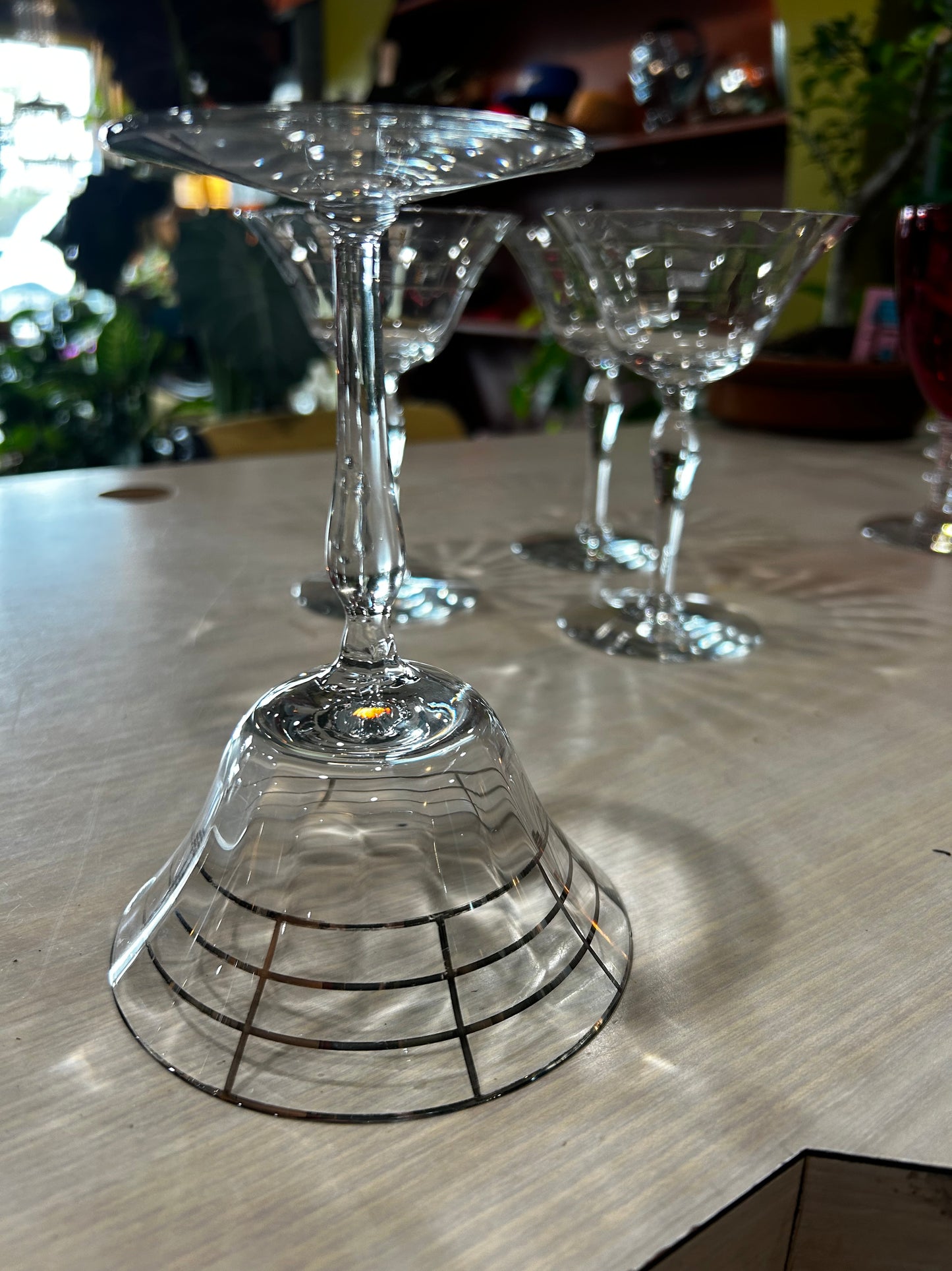Vintage Crystal Martini Cocktail Glasses with Lady Leg Stem Set of 4
