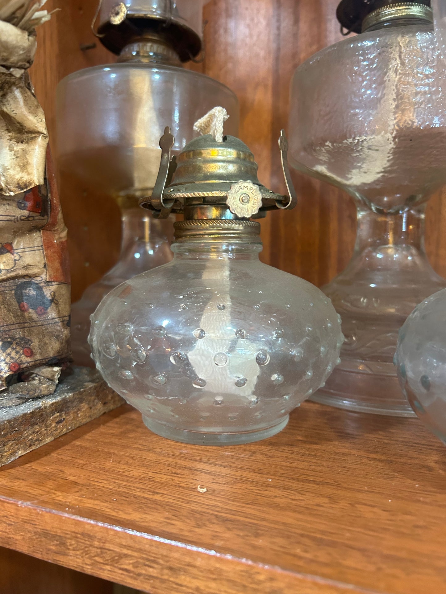 Antique Clear Oil Lamp with Hurricane Lantern