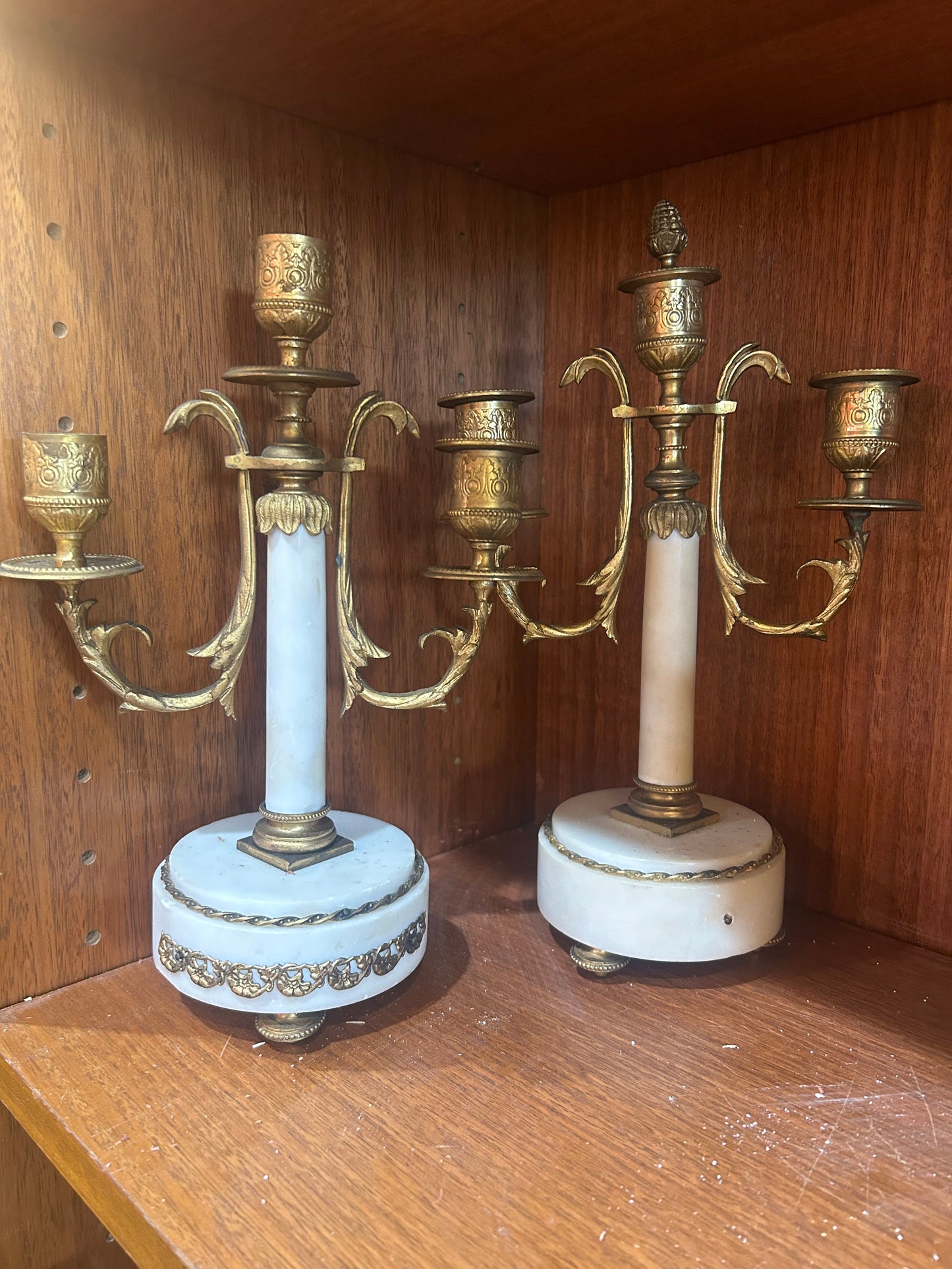 Set of Louis XVI Guilded Bronze and White Marble Candlestick Holders