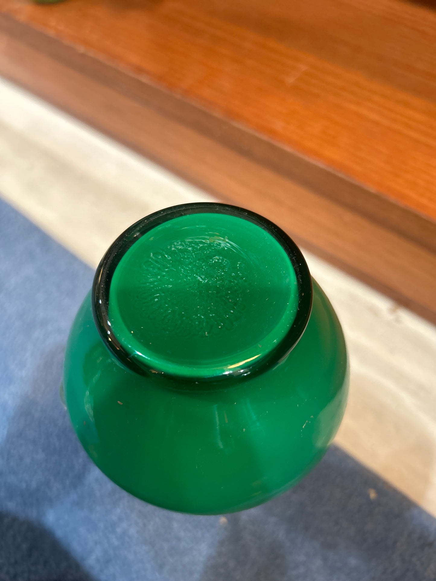 Green Glass Pitcher Vase- Celery Handle