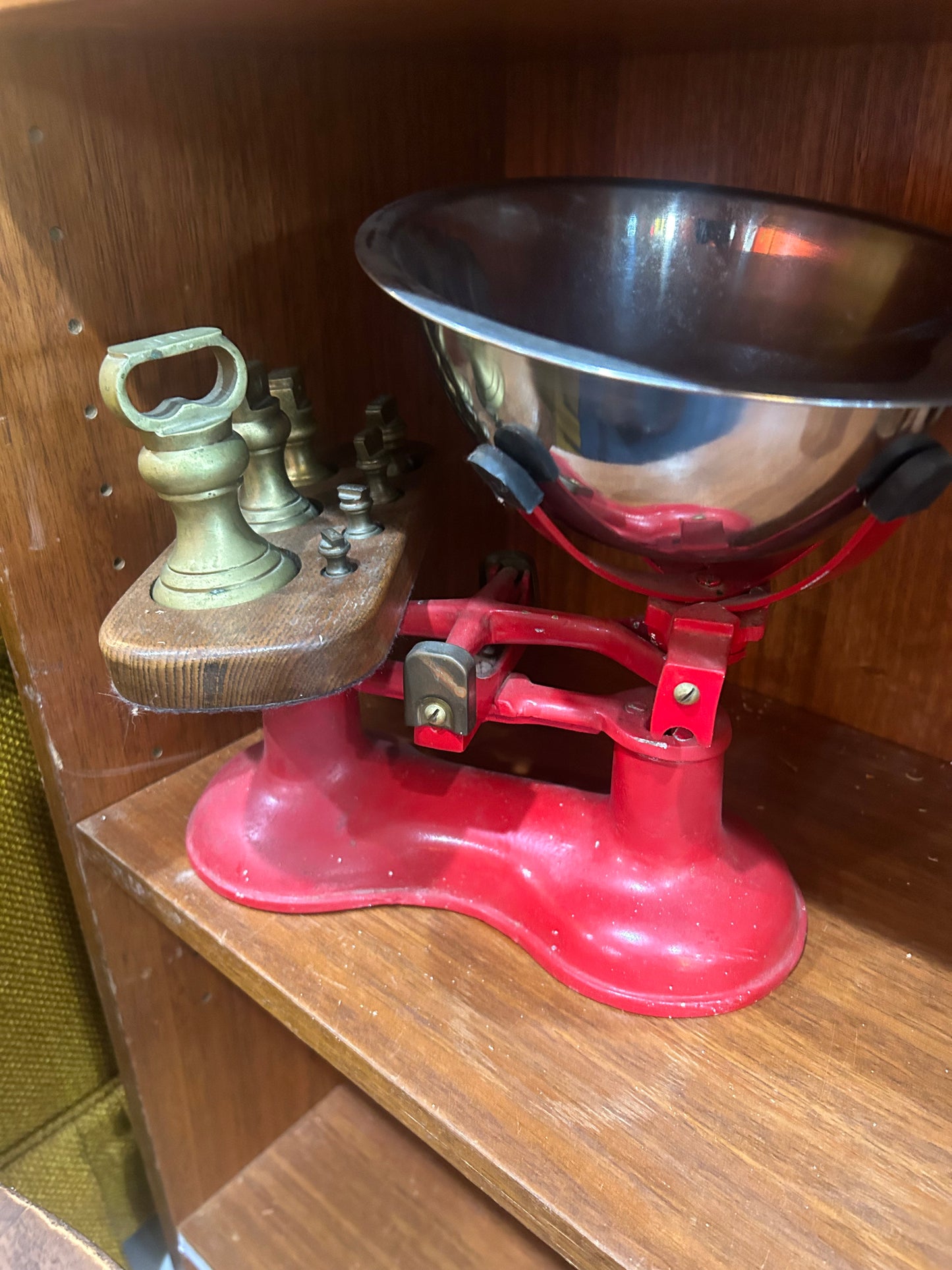 Antique Victor Scale With Weights and Holder Red Cast Iron
