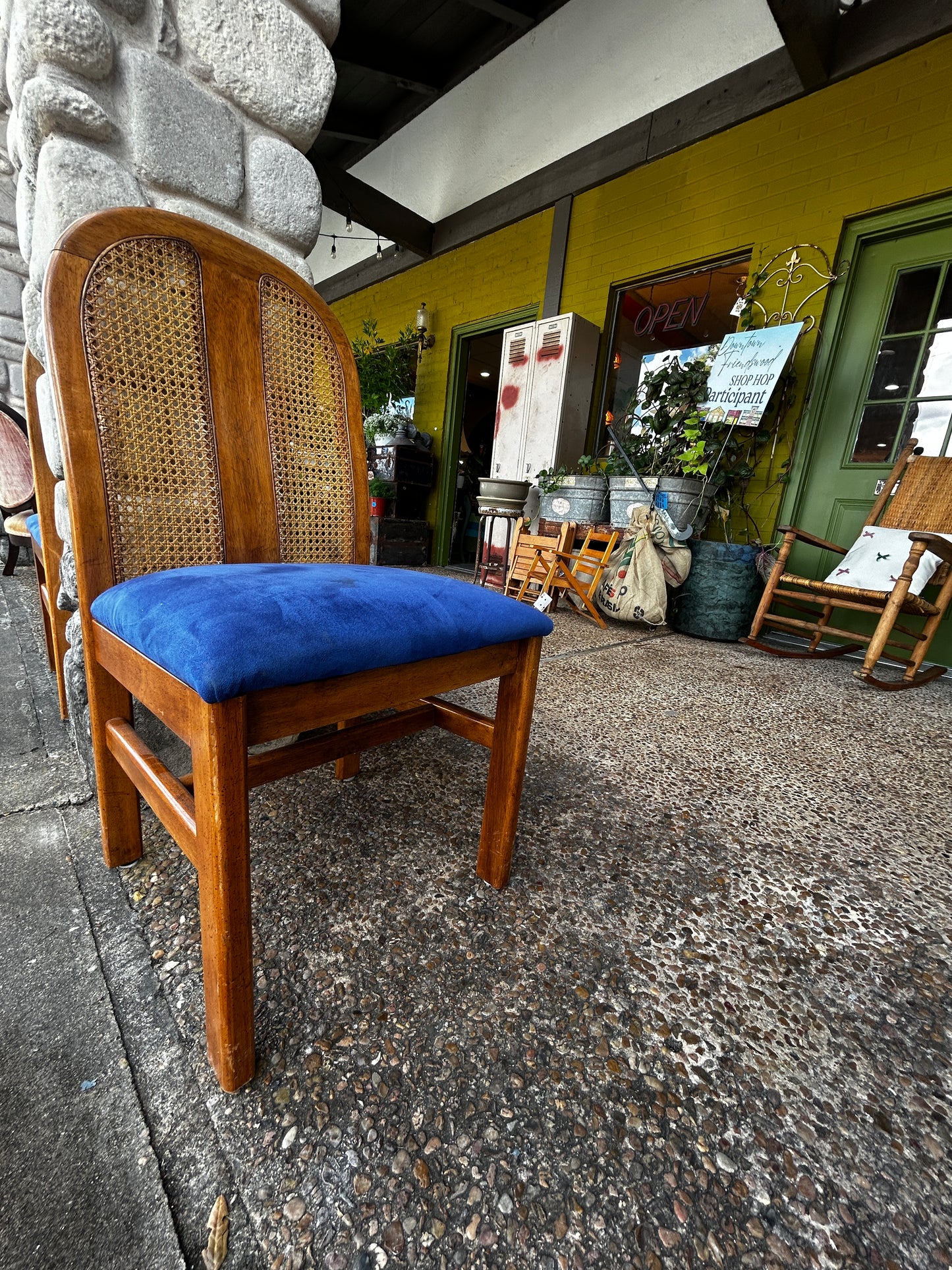 Set of 2 Cane Back Accent Chairs- Blue Beauts