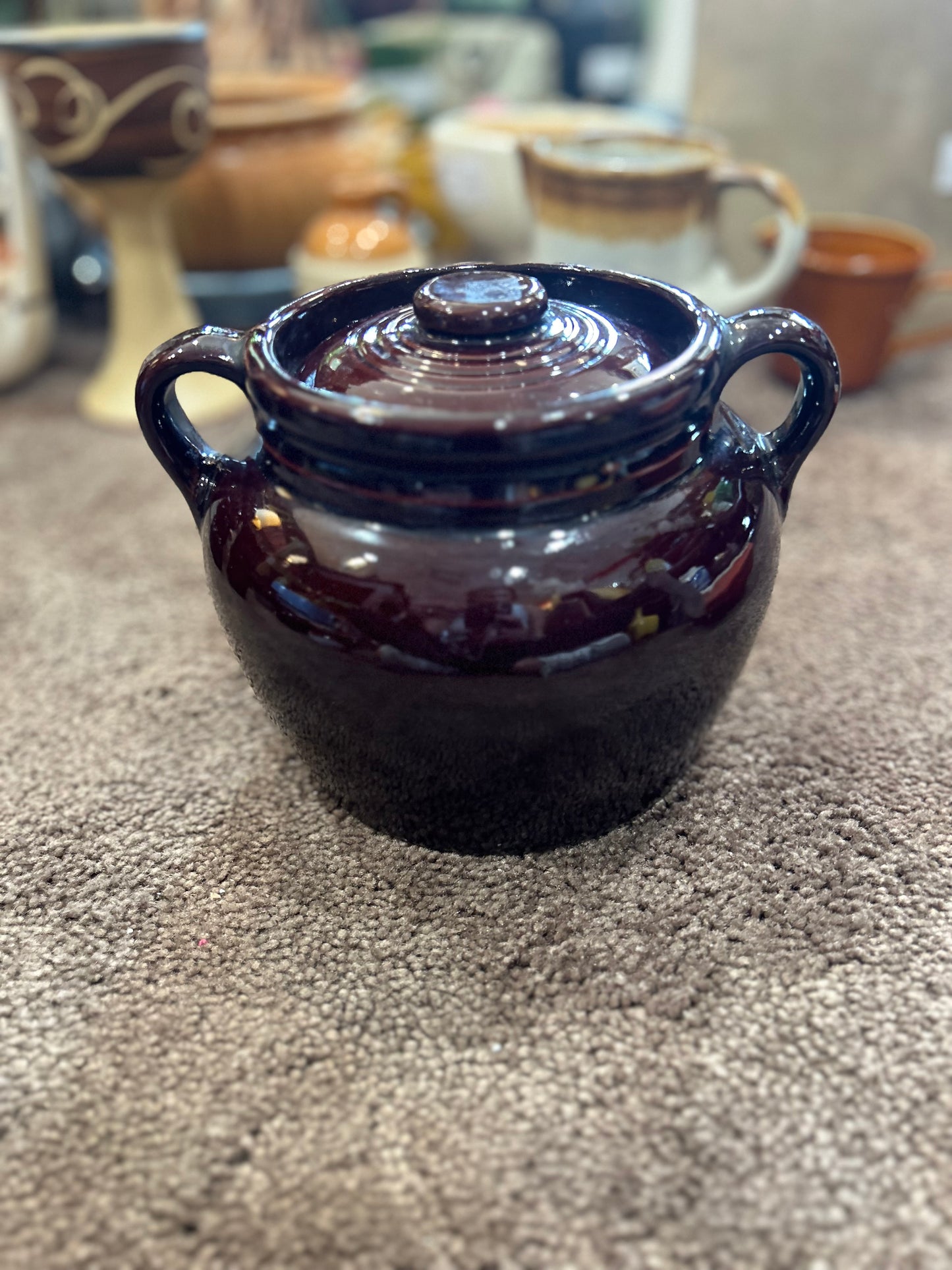 Vintage Stoneware Bean Pot- With Lid