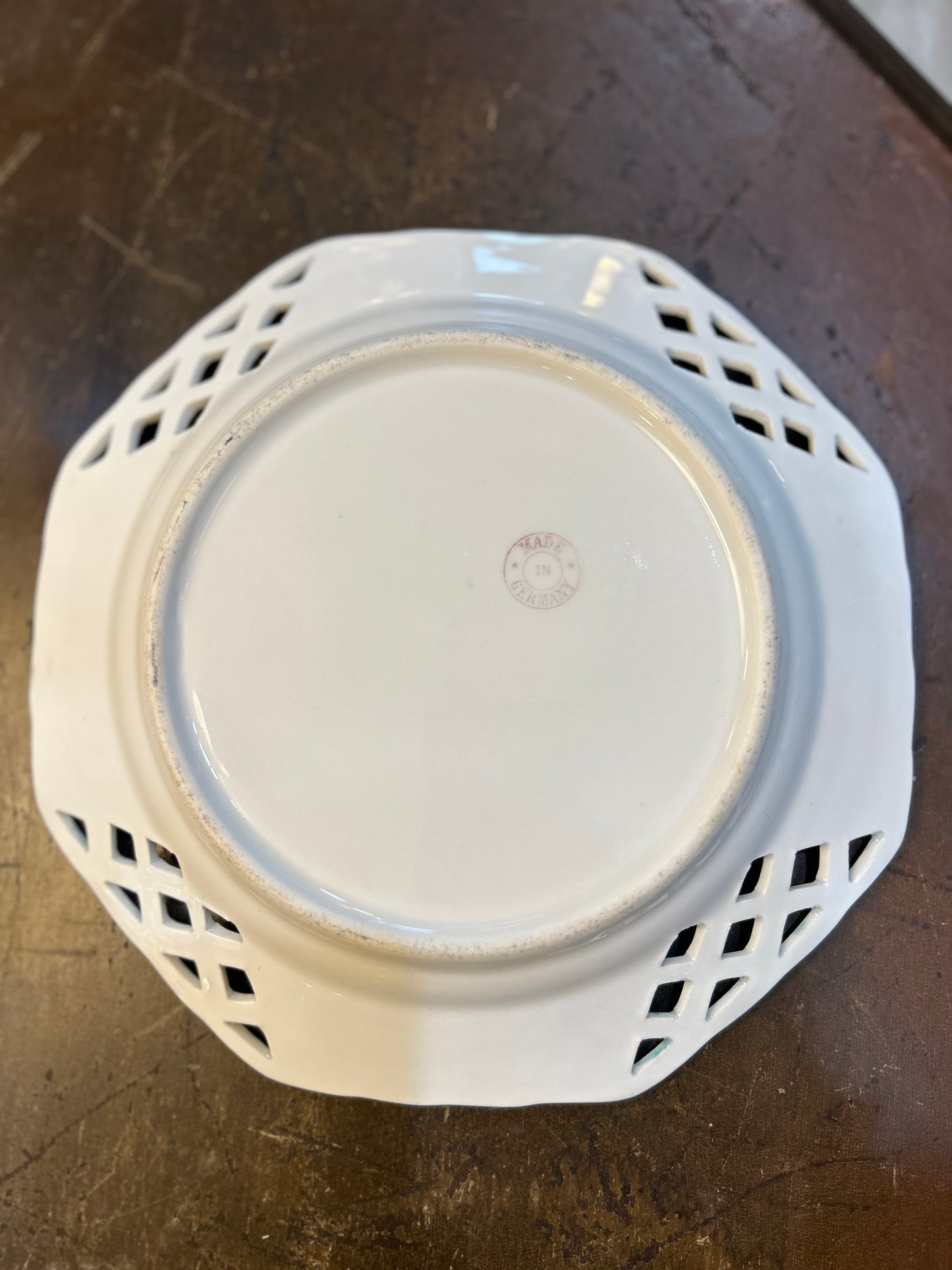 Antique German Porcelain Lattice Dish- Hand Painted