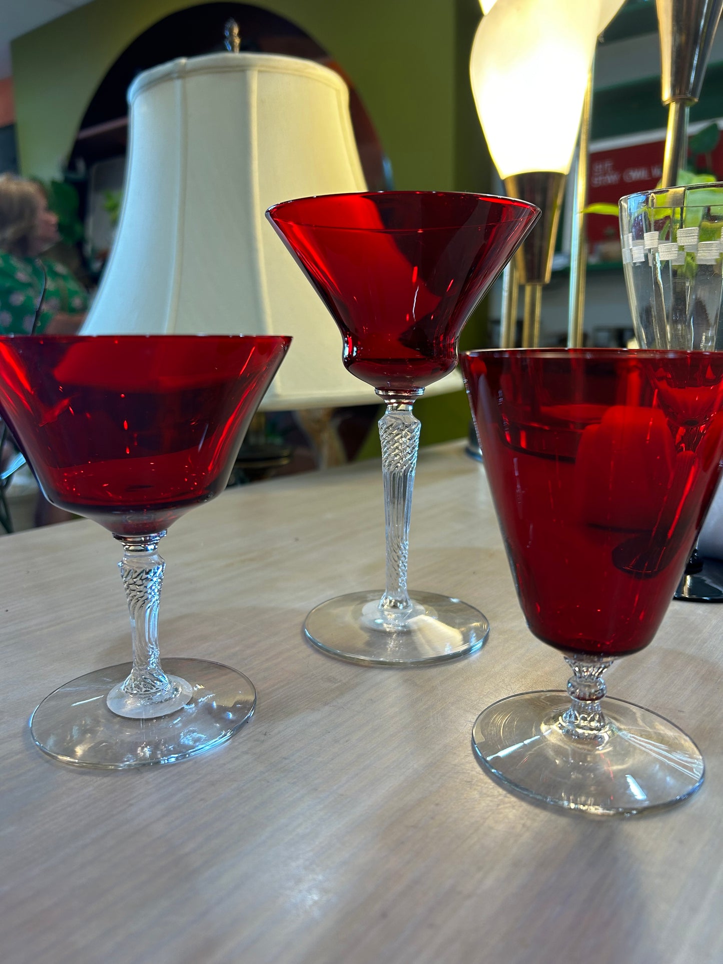 Ruby Red Crystal Cocktail Glasses Set of 3