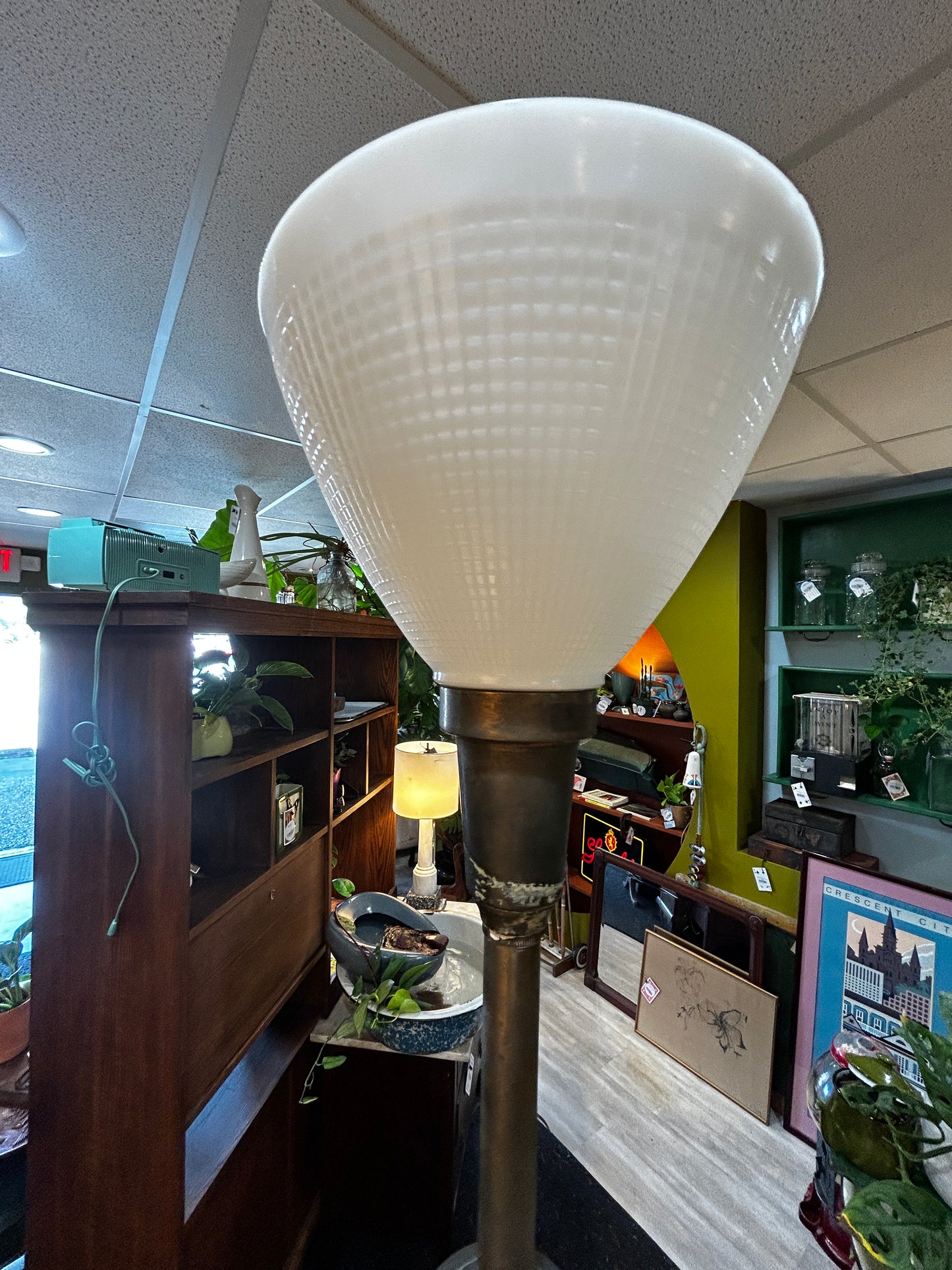 Mid Century Brass Stiffel Lamp- Glass Shade- set of 2