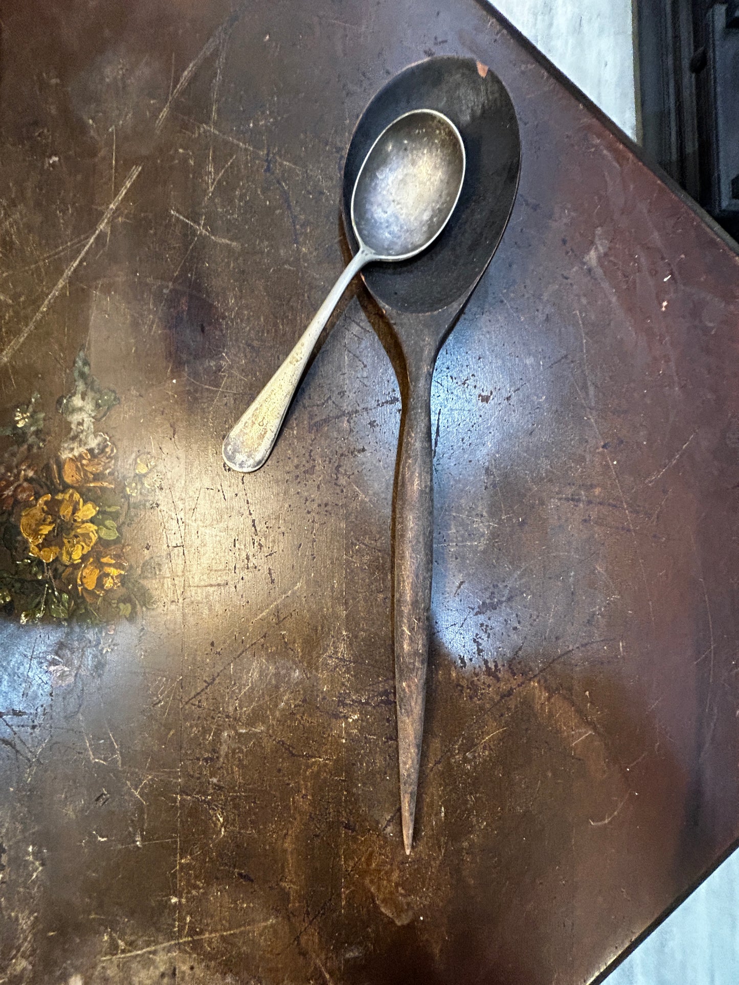 Opposites Attract- Albert Pick and Co. Silver and Primitive Wooden Spoon- Set of 2