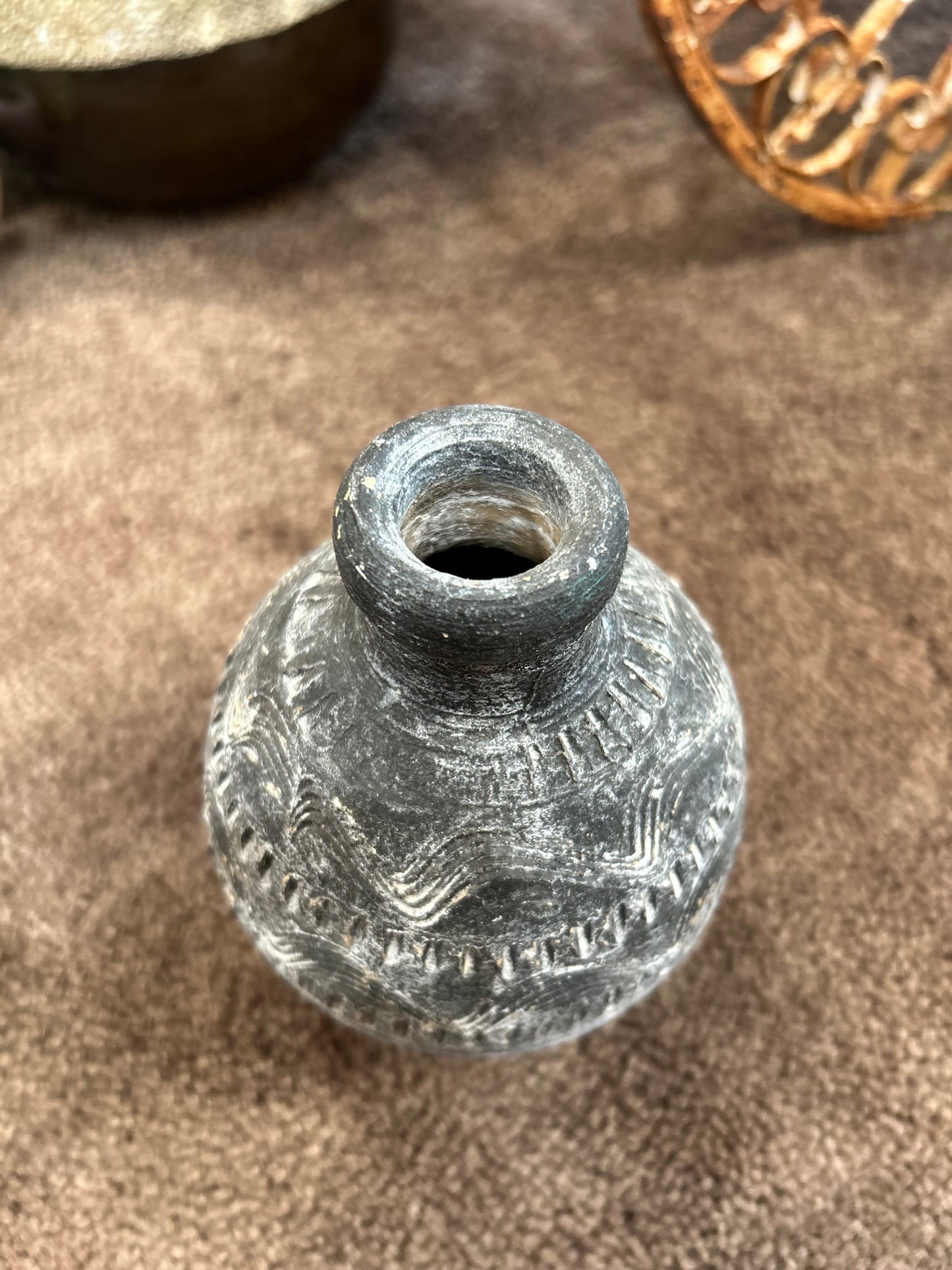 Engraved Antique Water Vessel-Raw Hand Thrown Vase