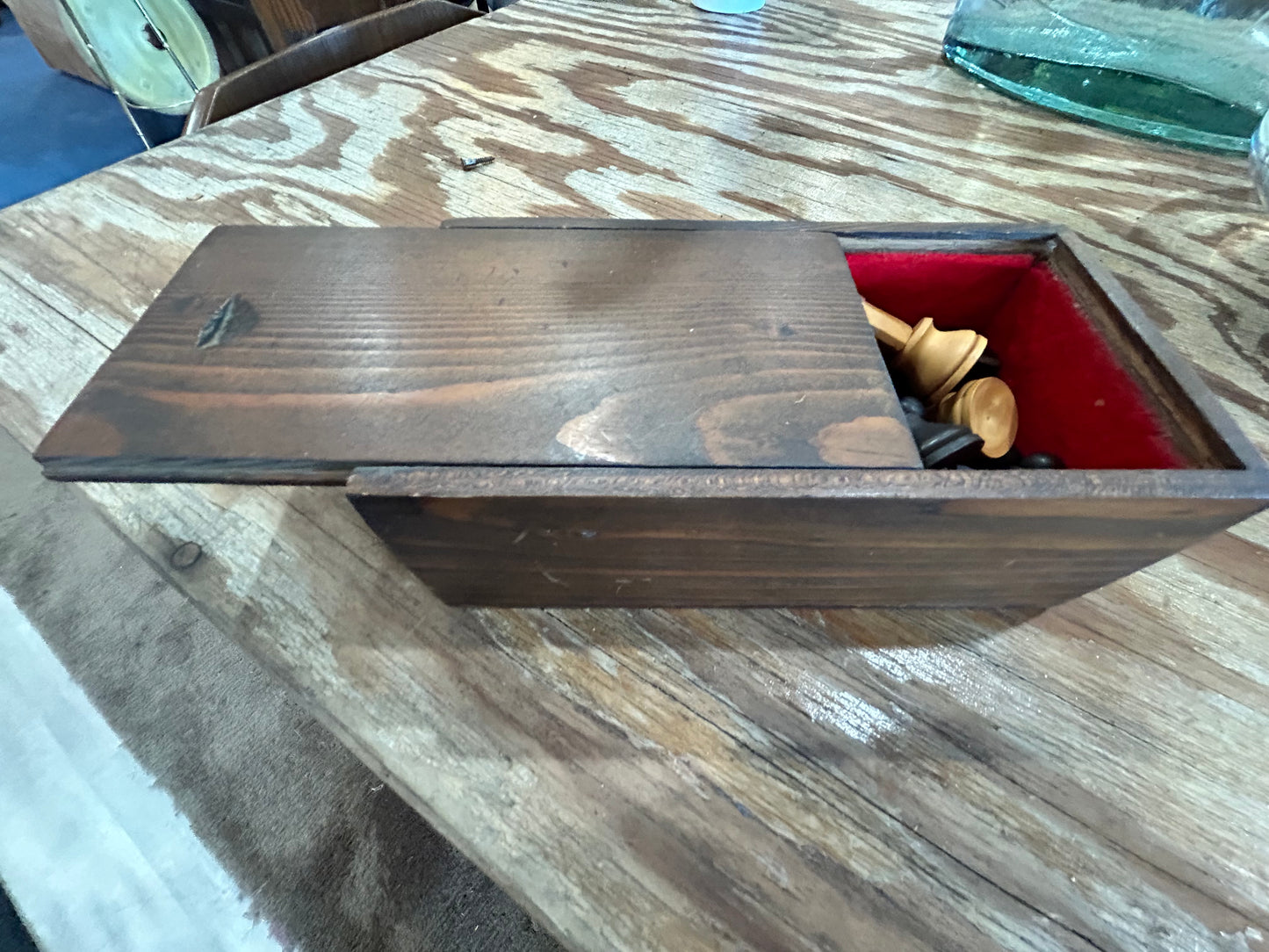 Wooden Box of Chess Pieces