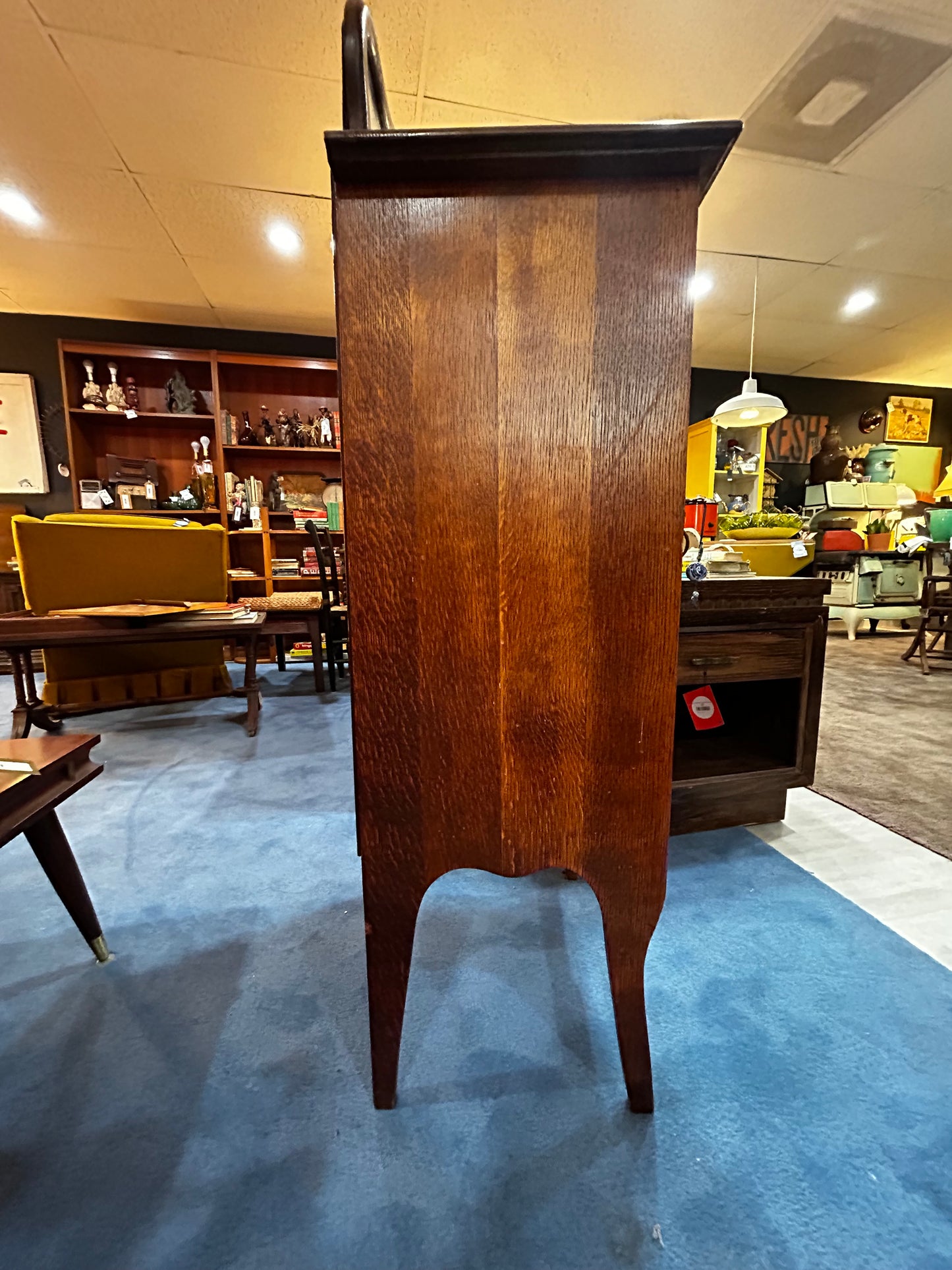 Antique Oak Music Cabinet- Original Key and Mirror