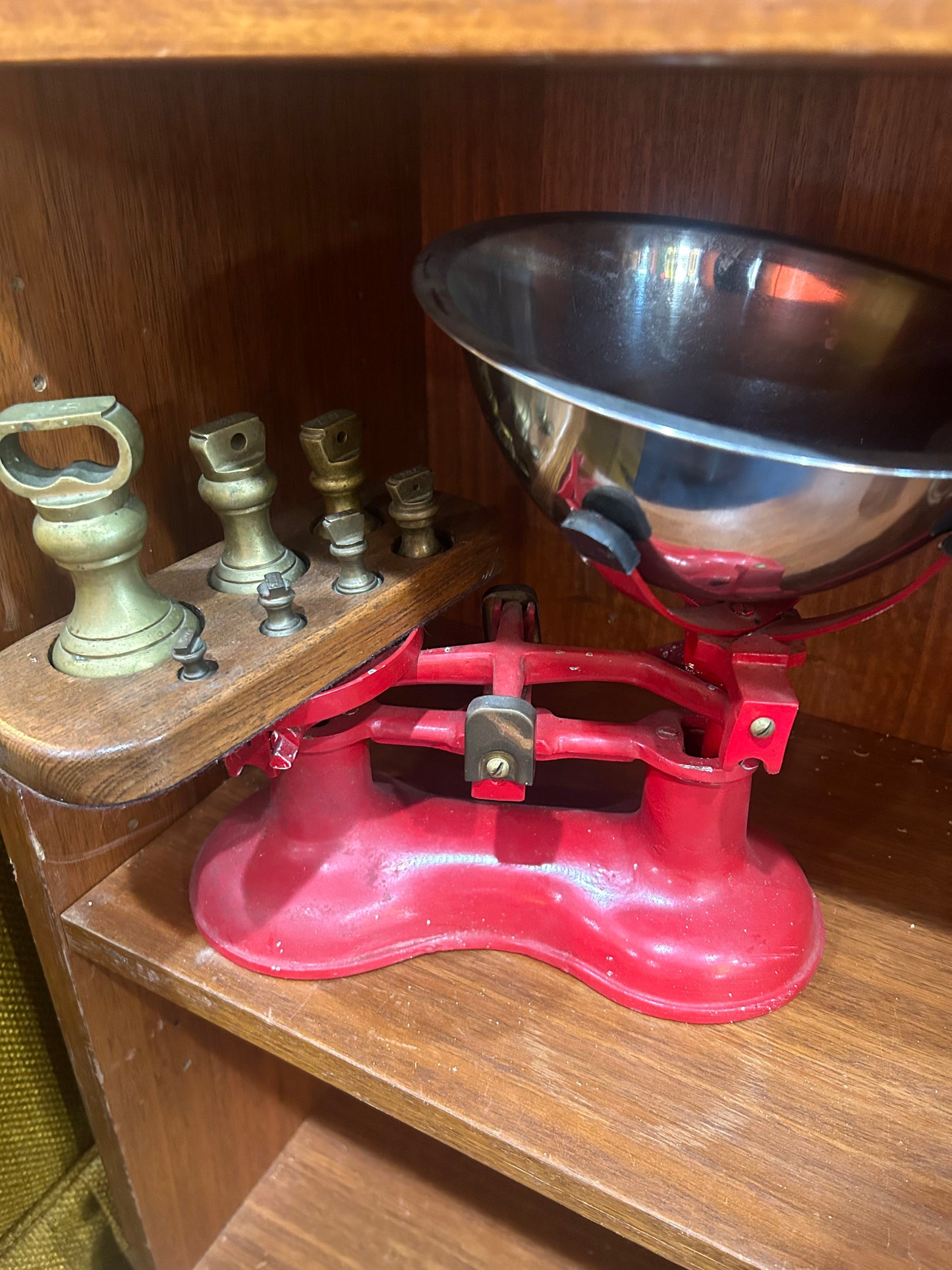Antique Victor Scale With Weights and Holder Red Cast Iron