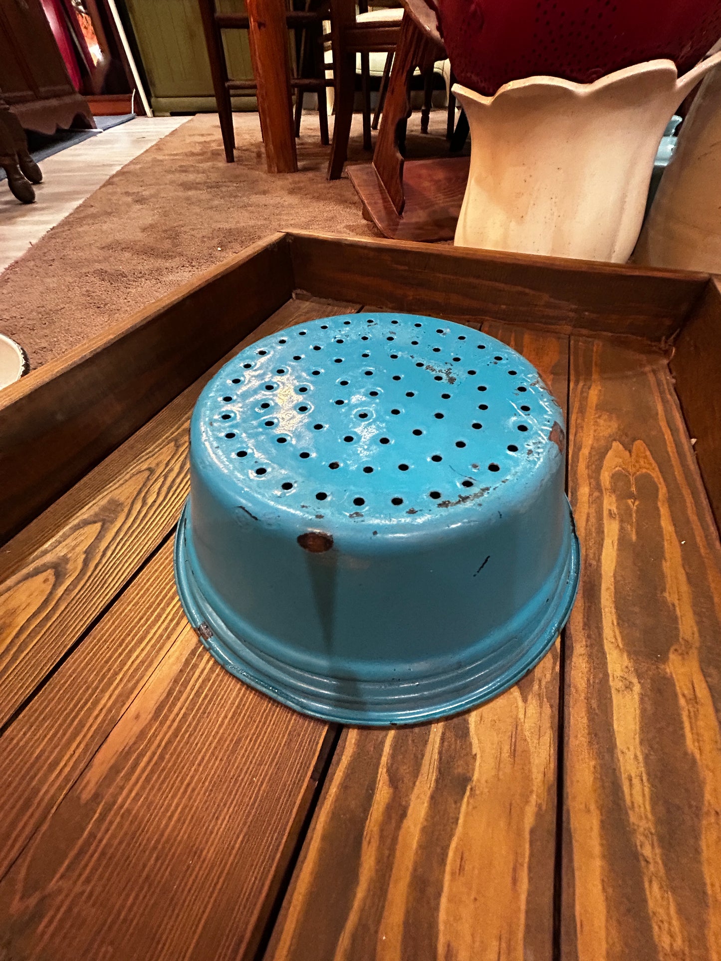 Vintage Blue Enamelware Sieve