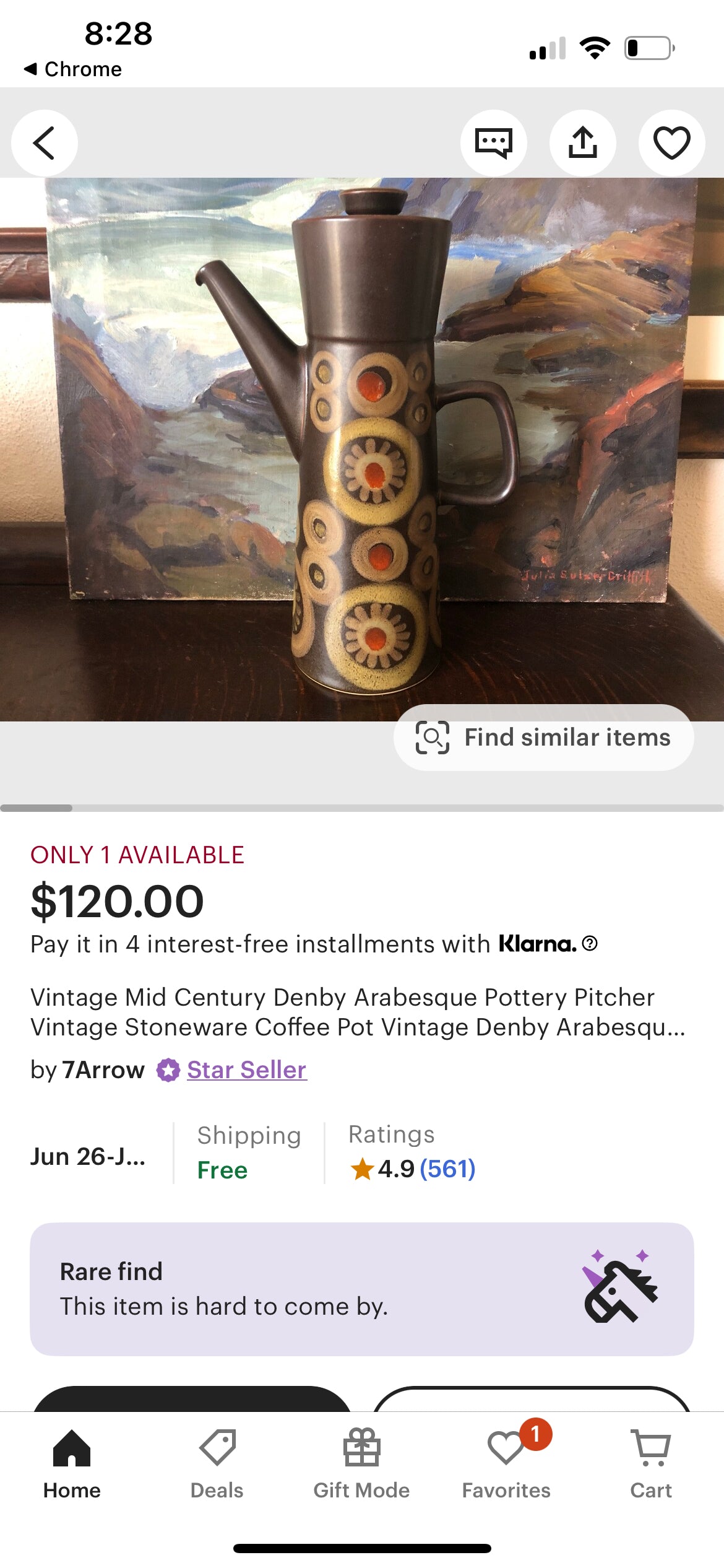 Vintage MCM Denby Arabesque Pitcher-