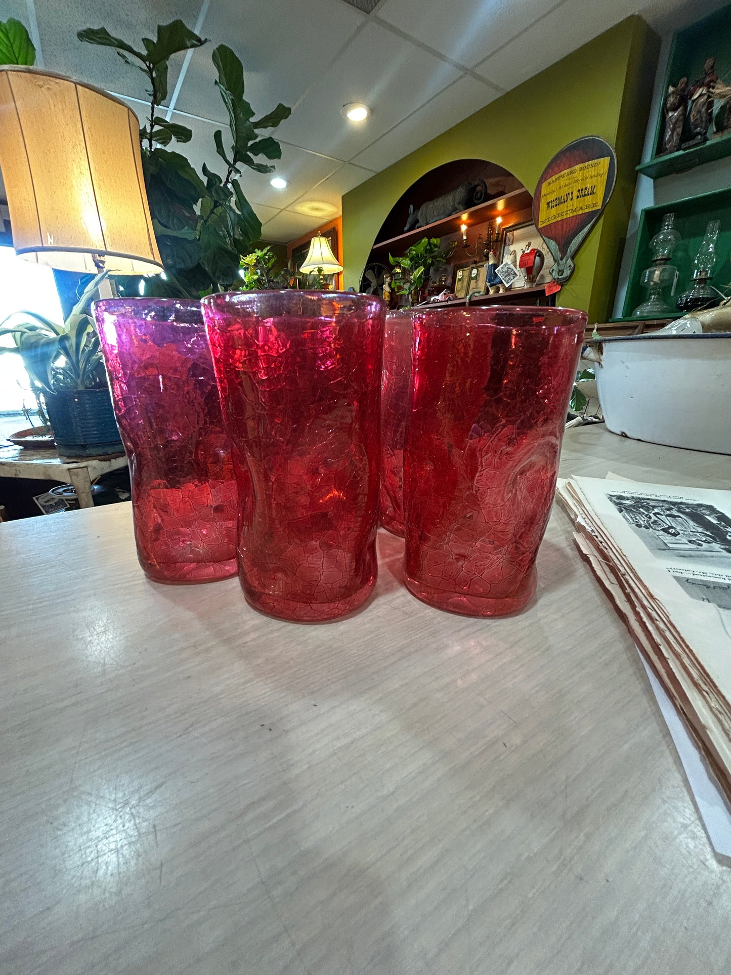 1940’s Morgantown Pink Crinkle Tumbler Glasses- Set of 5
