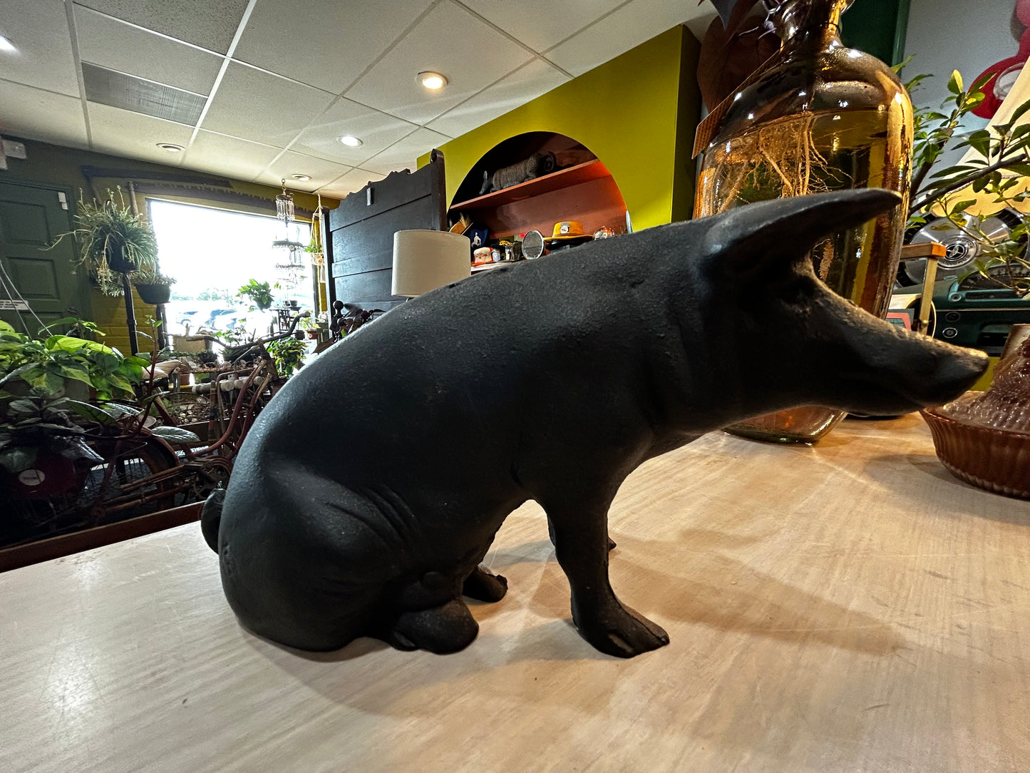 Vintage 9.5 Cast Iron Black Piggy Bank/Door Stop