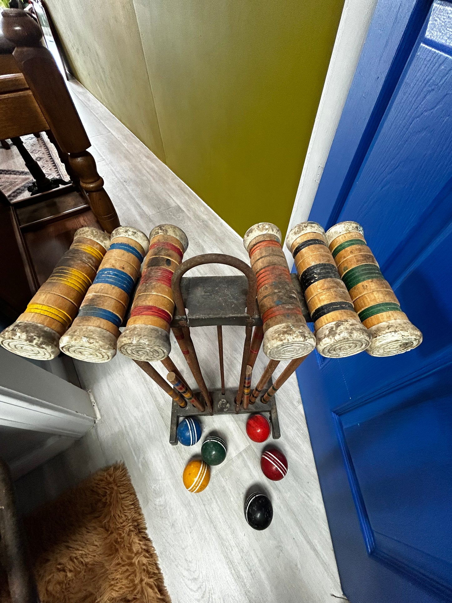 Vintage Sportcraft Croquet Set- Wooden Tools Plastic Carrier