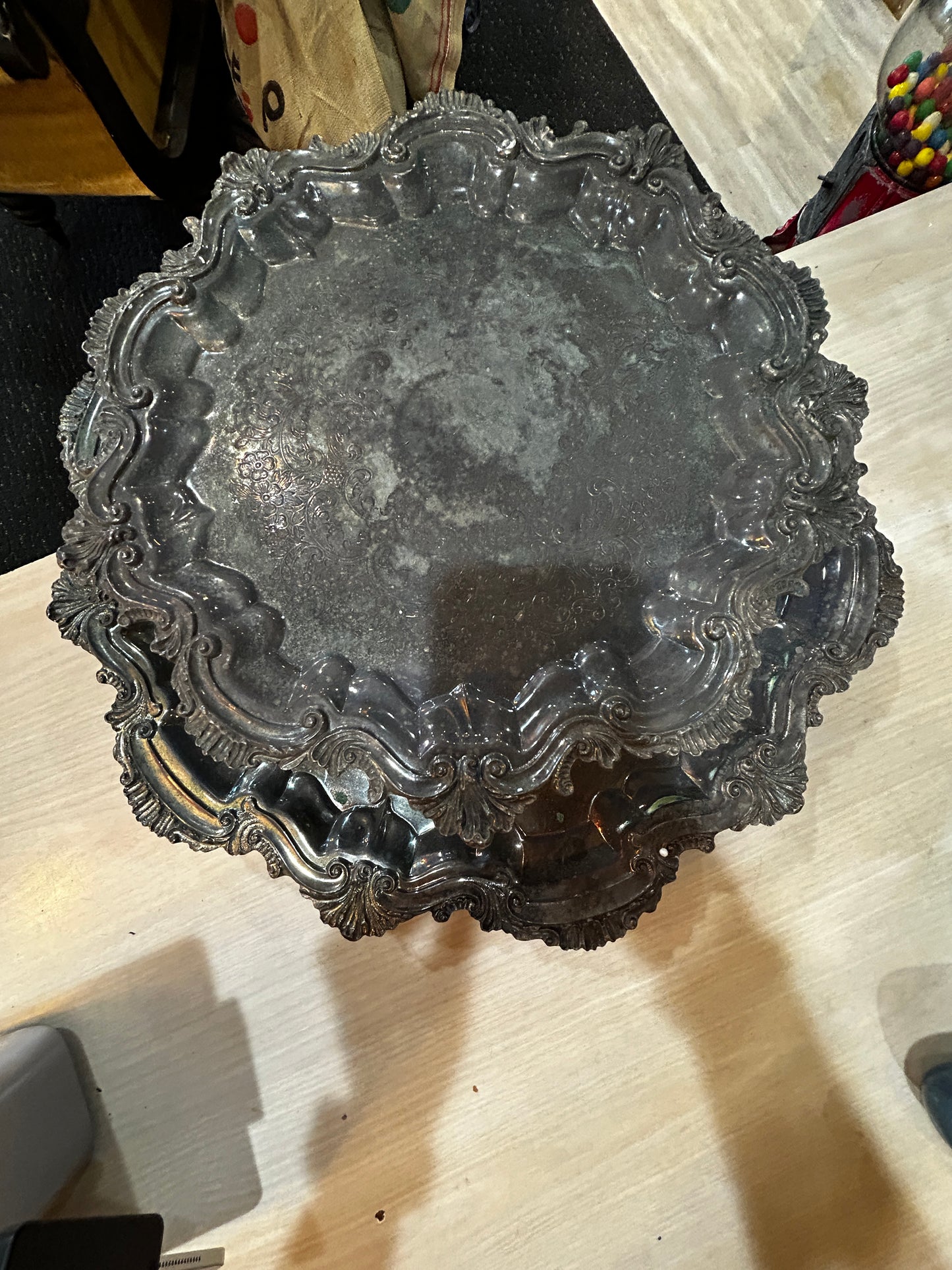 Antique 2 Tiered Solver Plated Lazy Susan