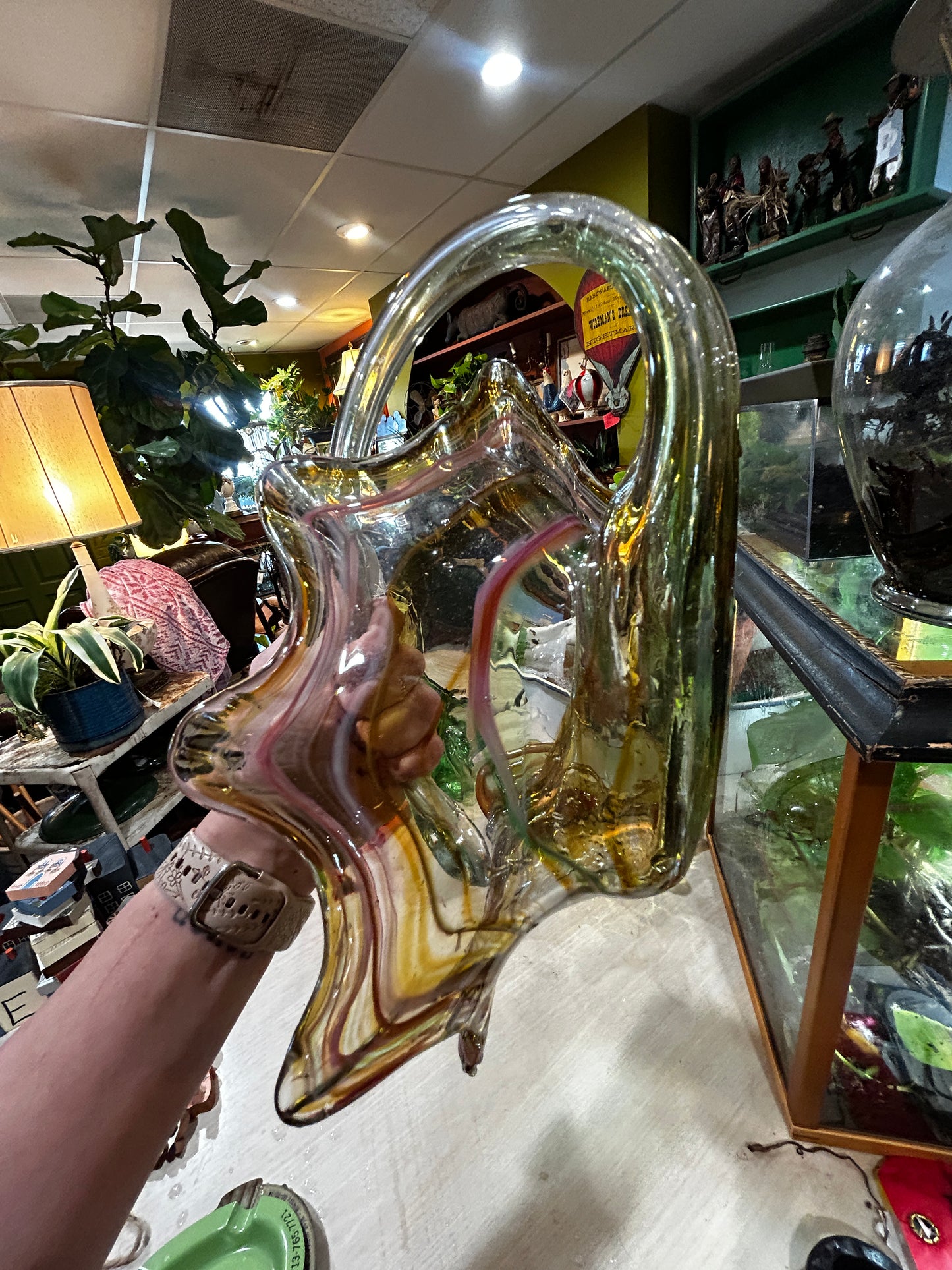 MCM Hand Blown Glass Basket Vase