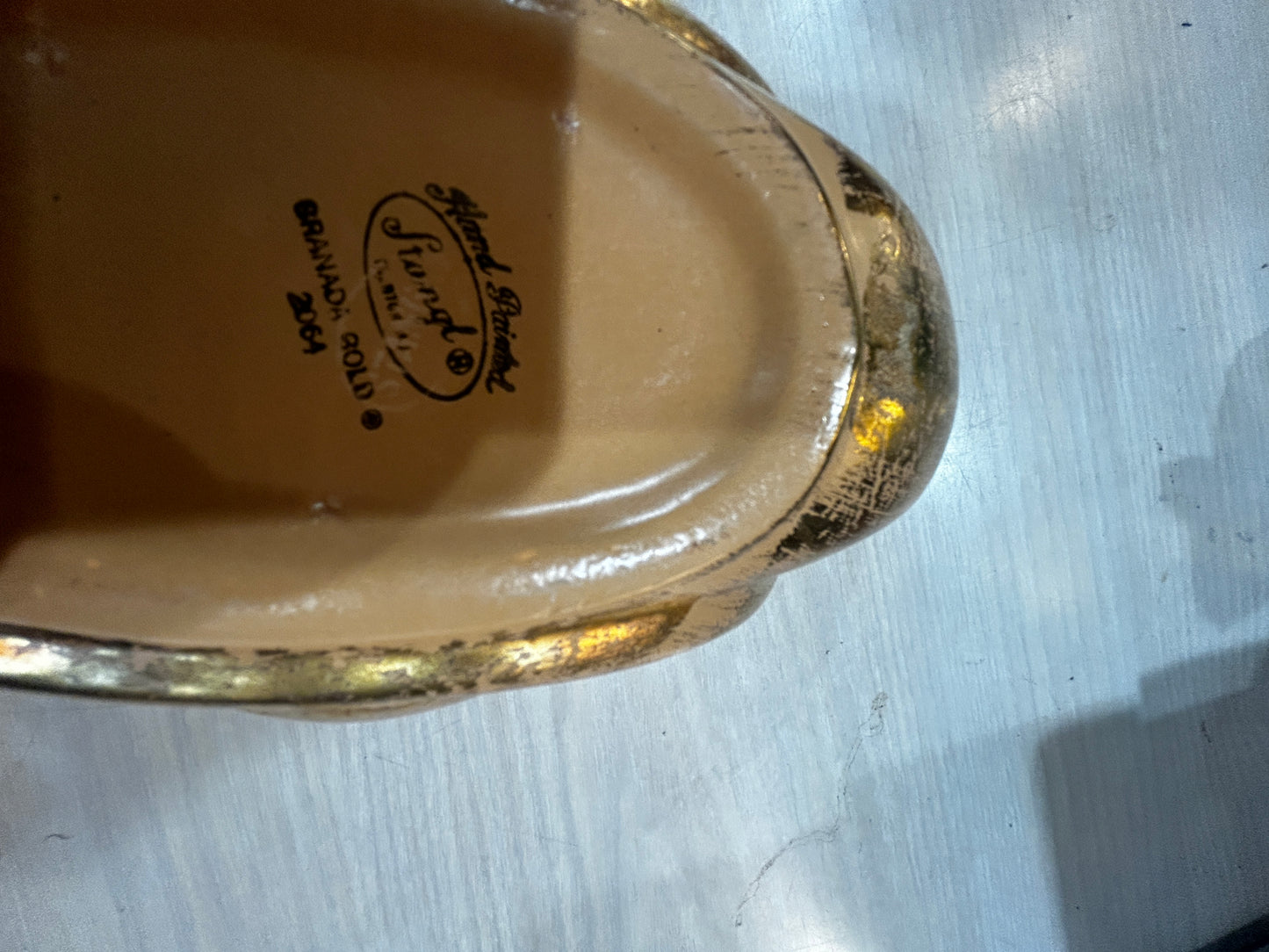 Vintage Stangl Granada 22k Gold Hand Painted MCM Scalloped Bowl