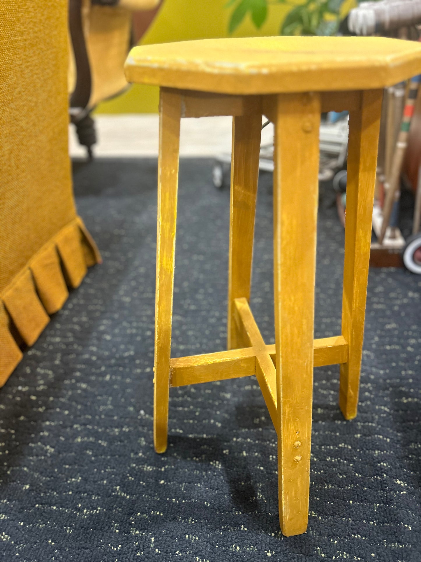 Vintage Yellow Octagon Barstool/Plant Stand