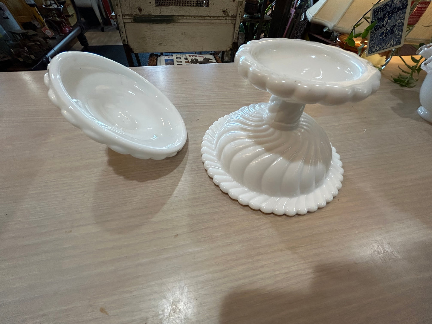 Fostoria Milk Glass Swirl Candy Dish with Lid