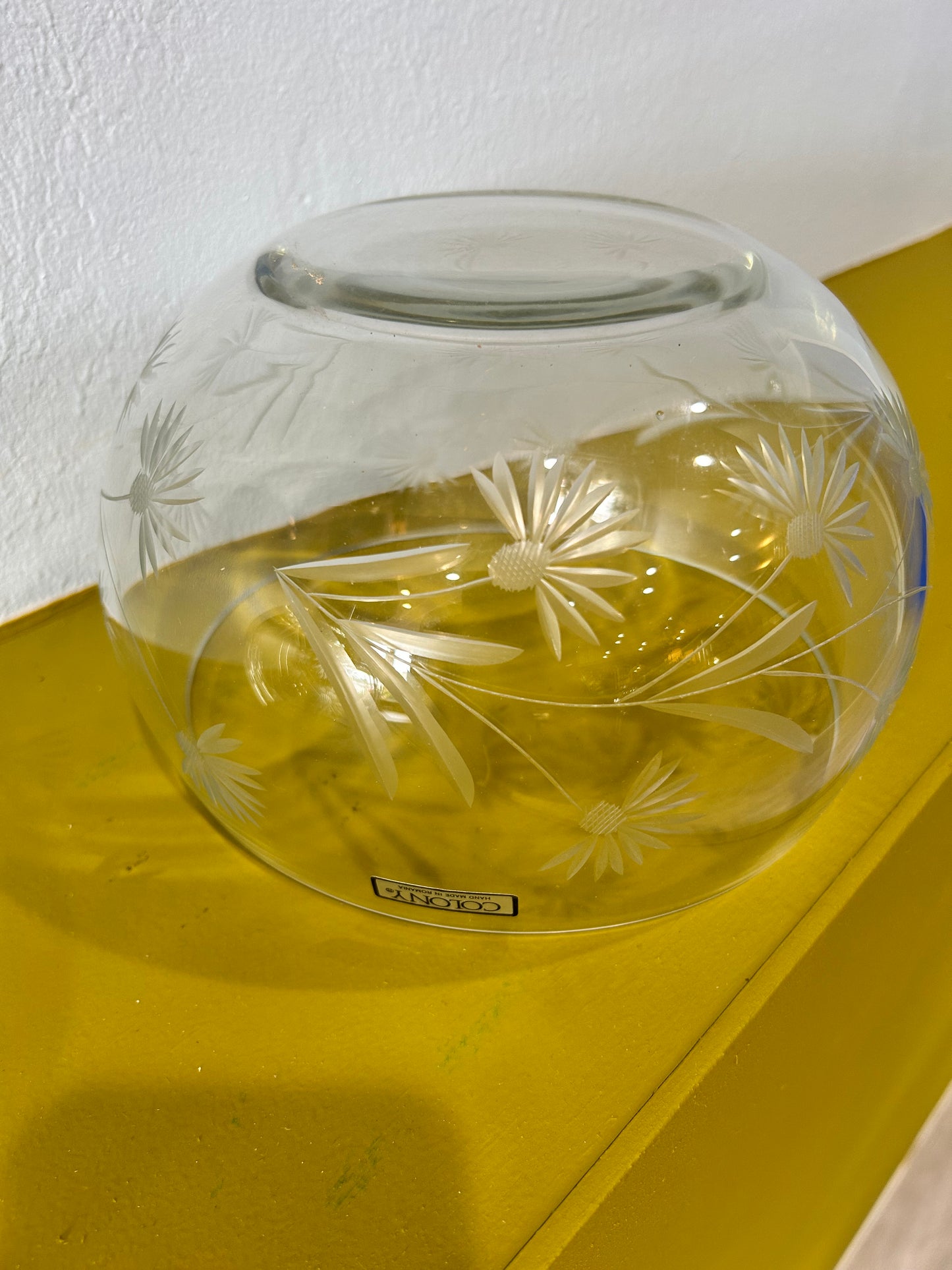 Vintage MCM Laura Etched Glass Cut Bowl-Big