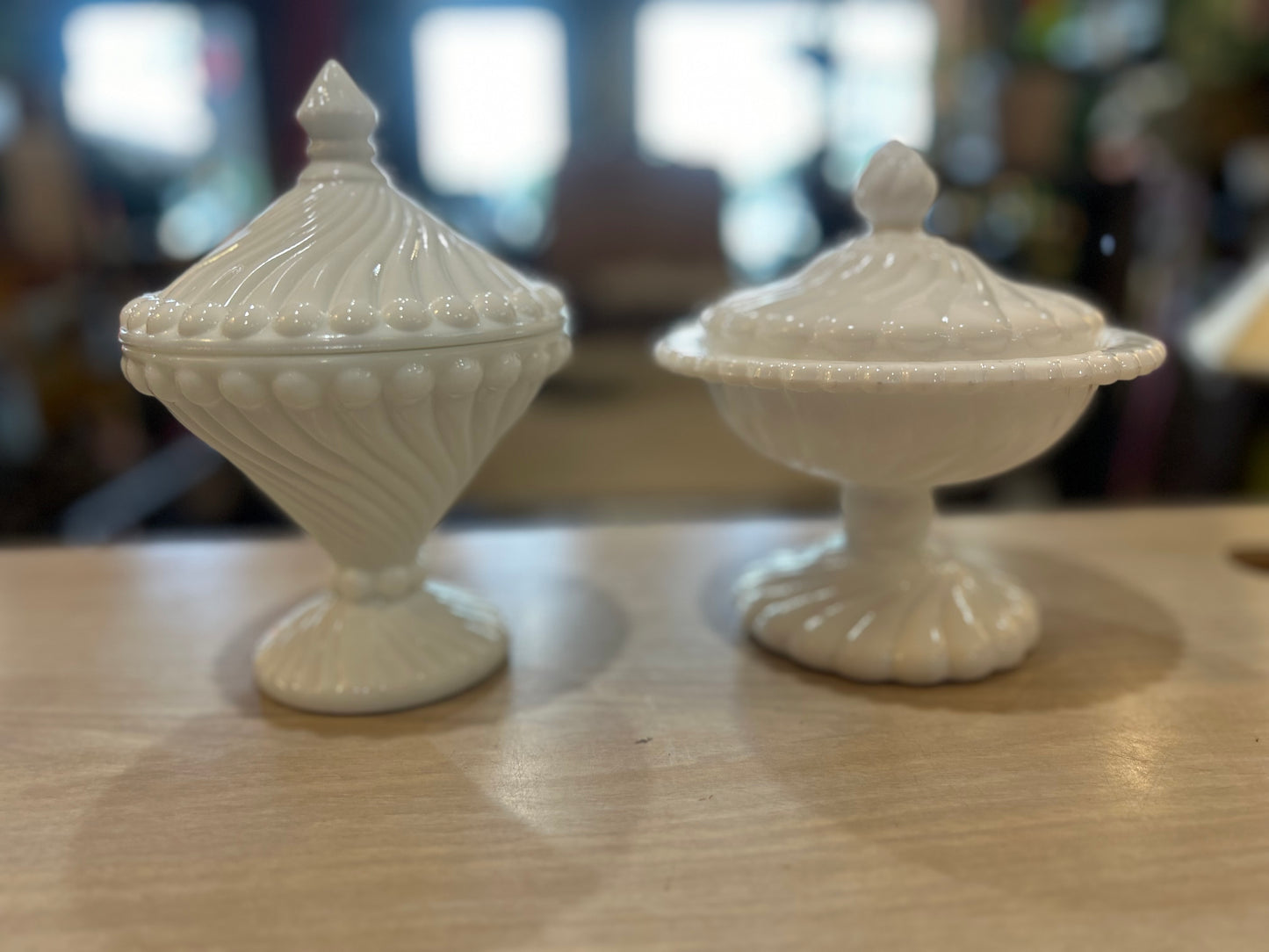 Fostoria Milk Glass Swirl Candy Dish with Lid