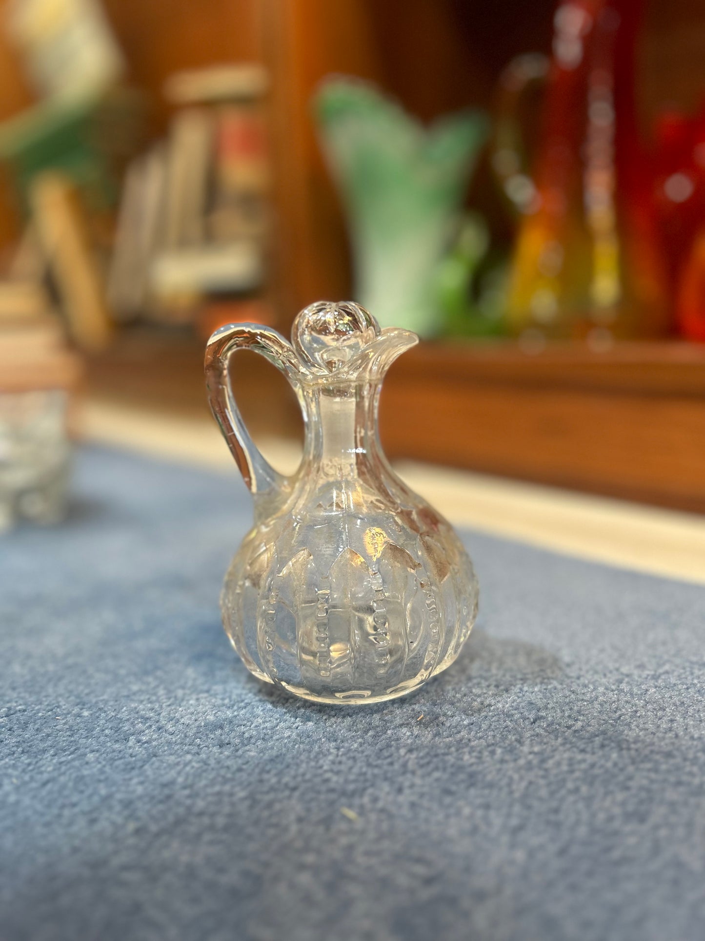 Vintage Glass Oil Decanter- Hand Blown Zipper Design