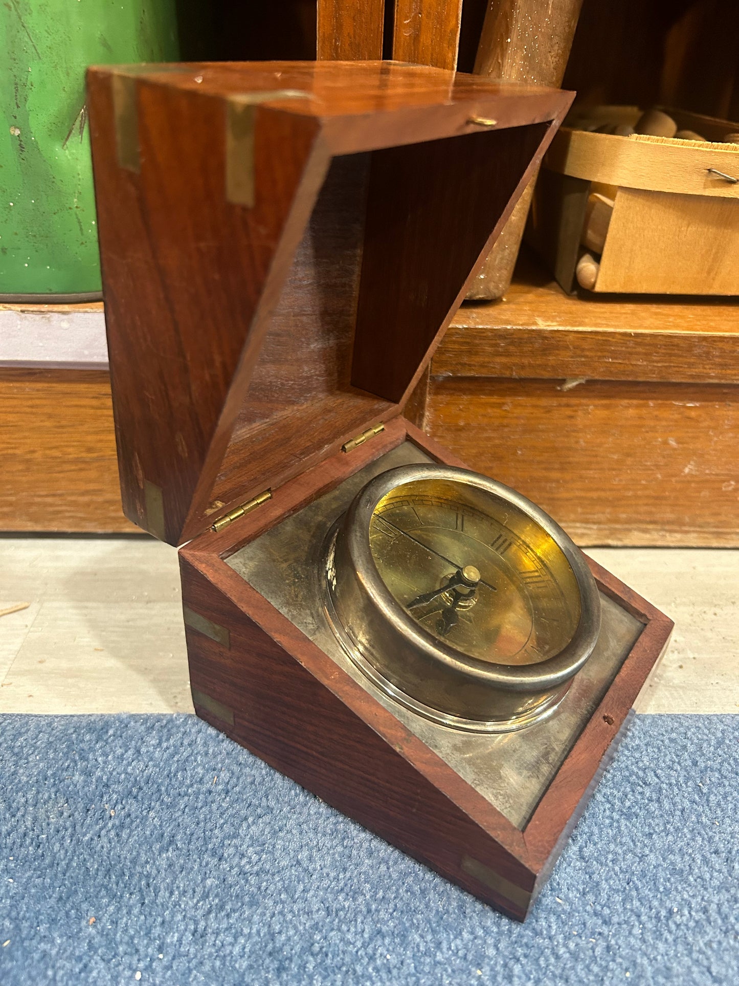 Vintage Desk Clock in Wooden Box