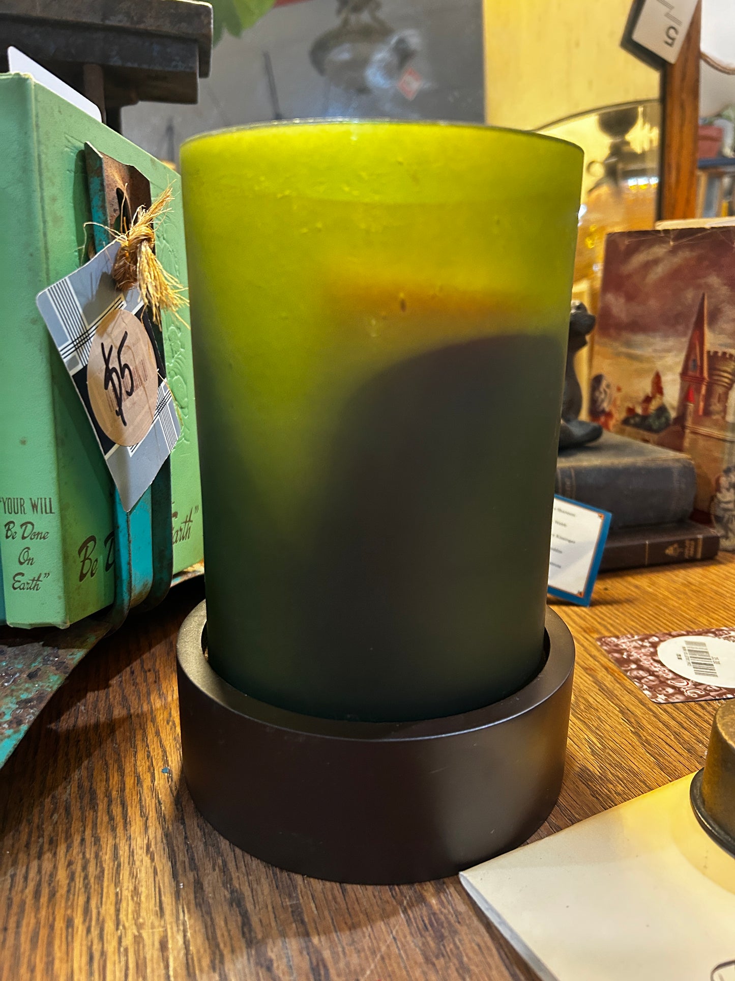 Frosted Green Candle Holder