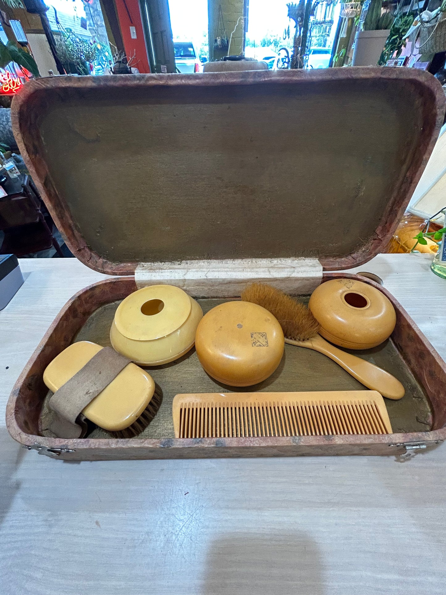 Vintage Ivory Celluloid Vanity Set in Case