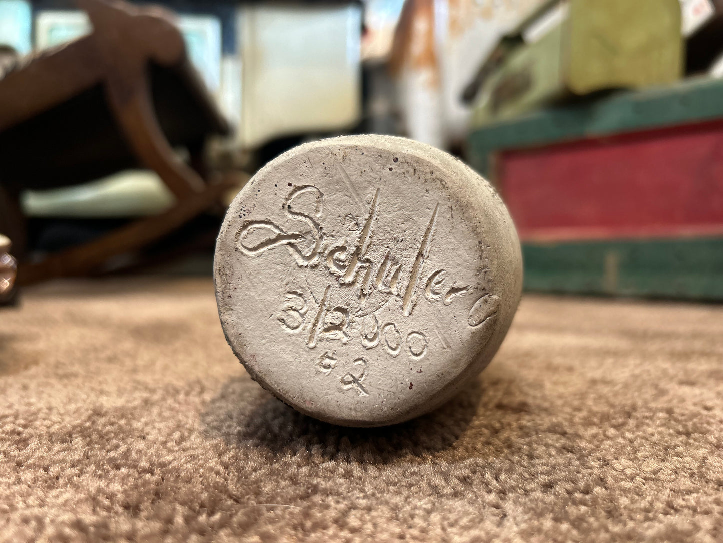 Glazed Leaf on Raw Pottery Vase- Signed Schuler