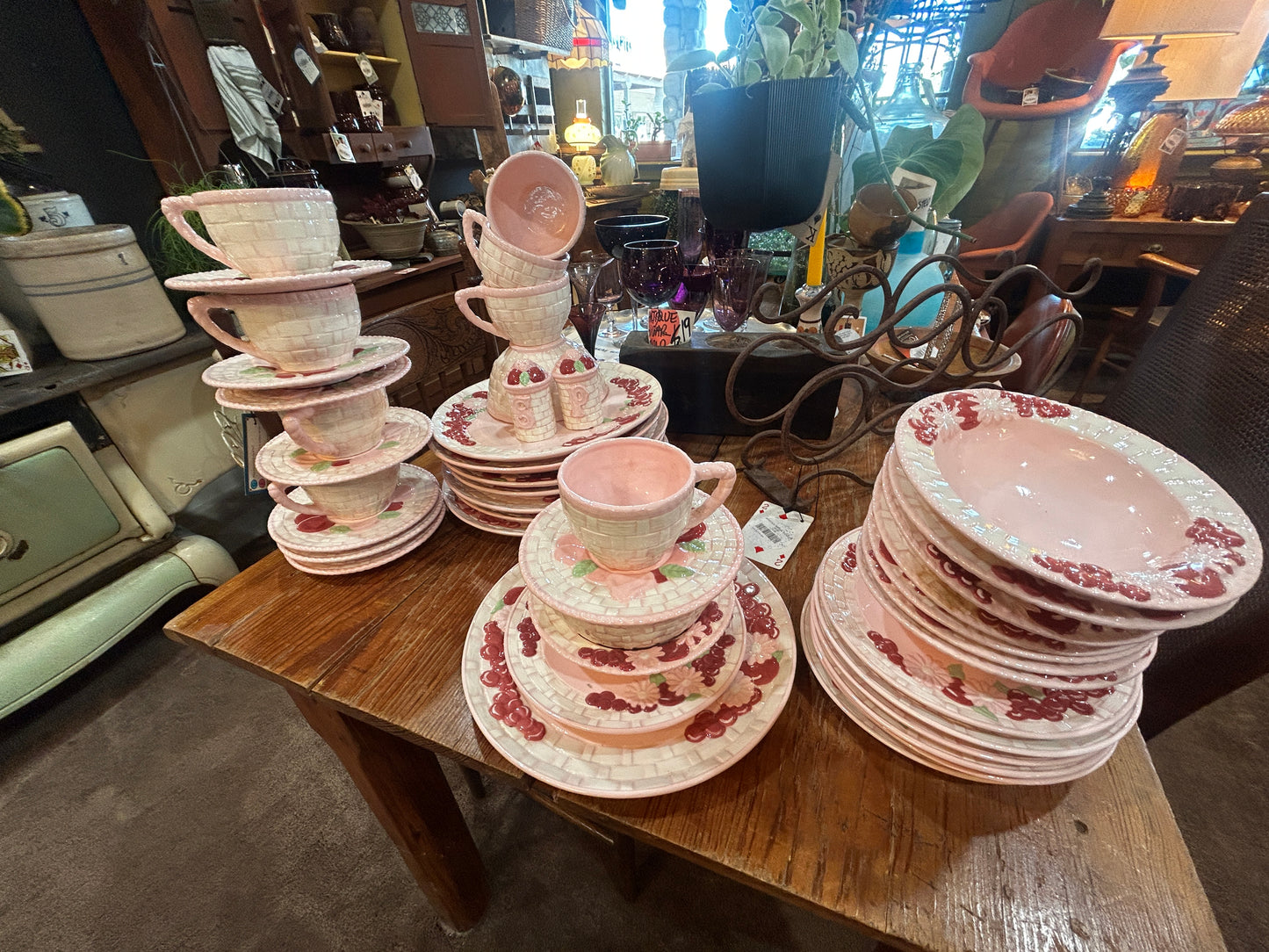 Full Set of Pink Hand Painted Dishes- 40 Pieces