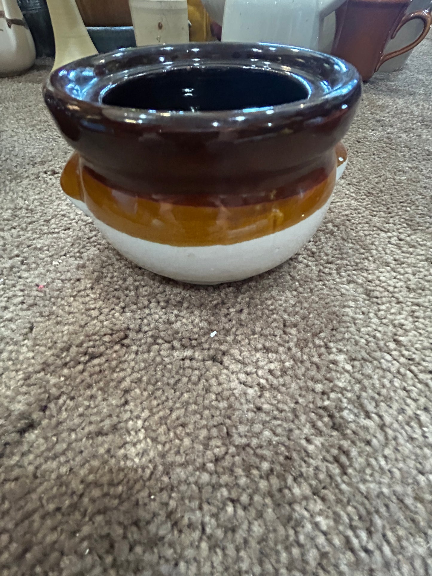 Vintage Tricolr Stoneware Crock- No Lid