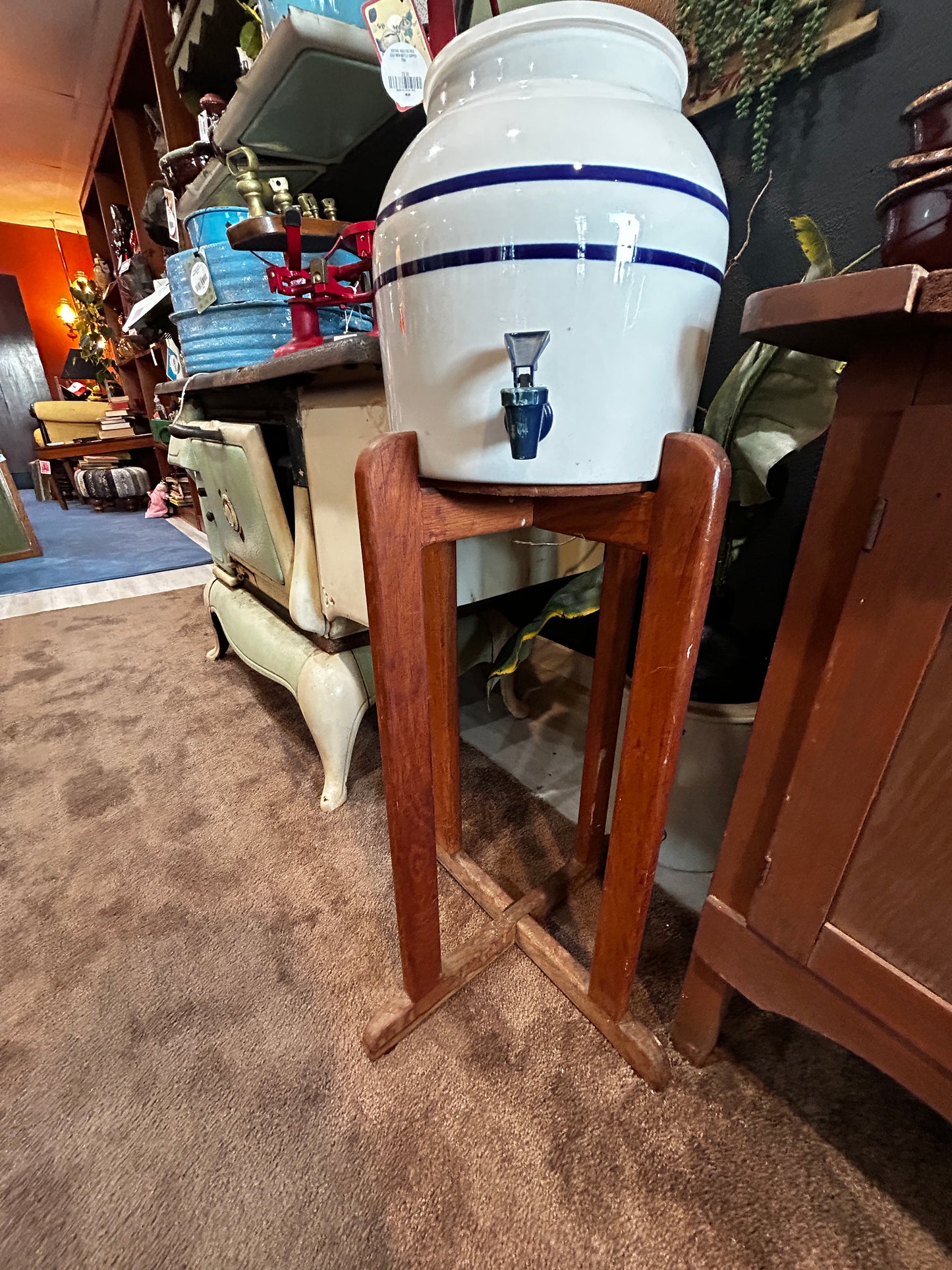 Vintage Hinckley Water Dispenser Crock with Stand