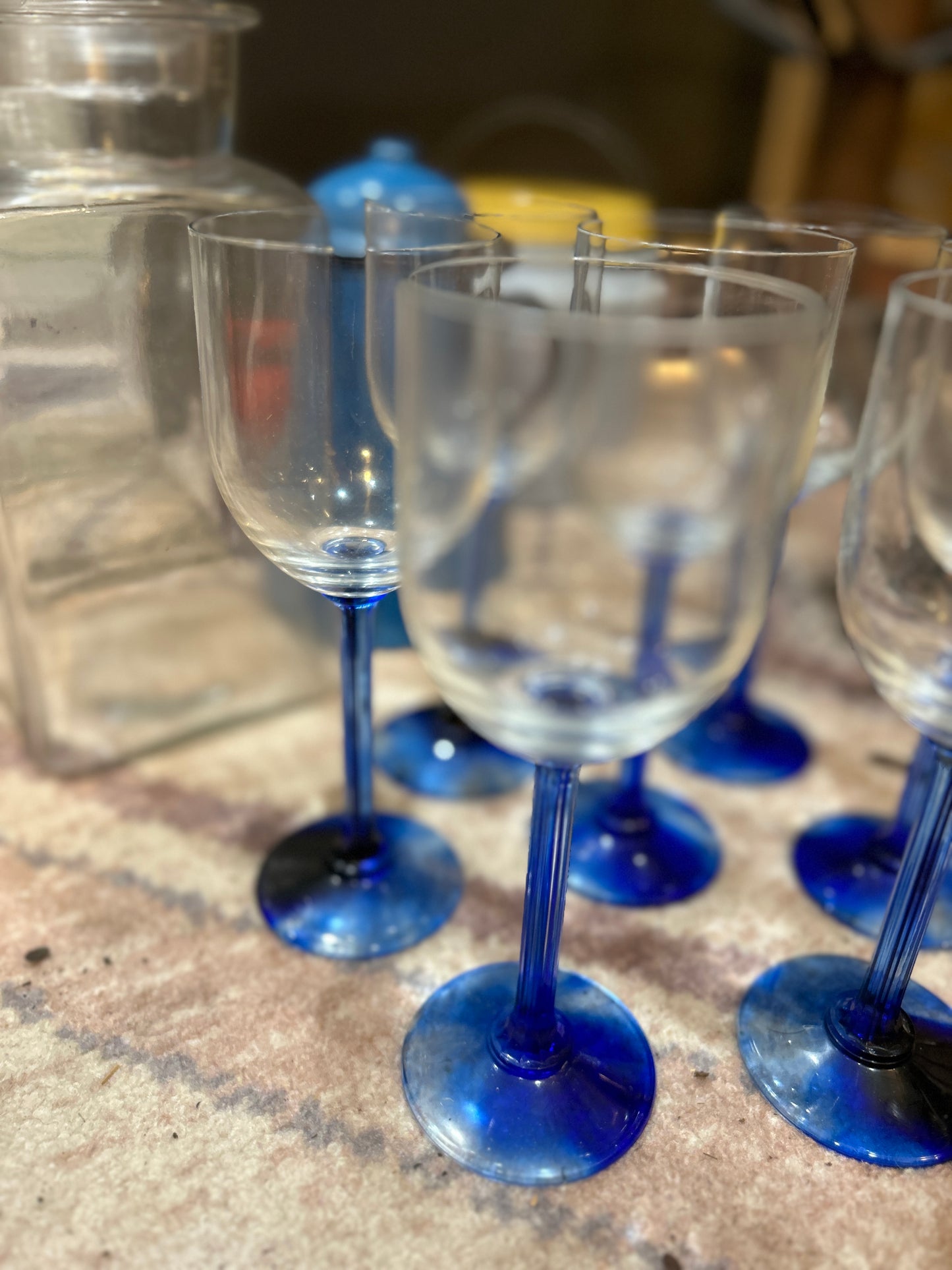 Vintage Cobalt Blue Swirl Stemmed Wine Glasses-7