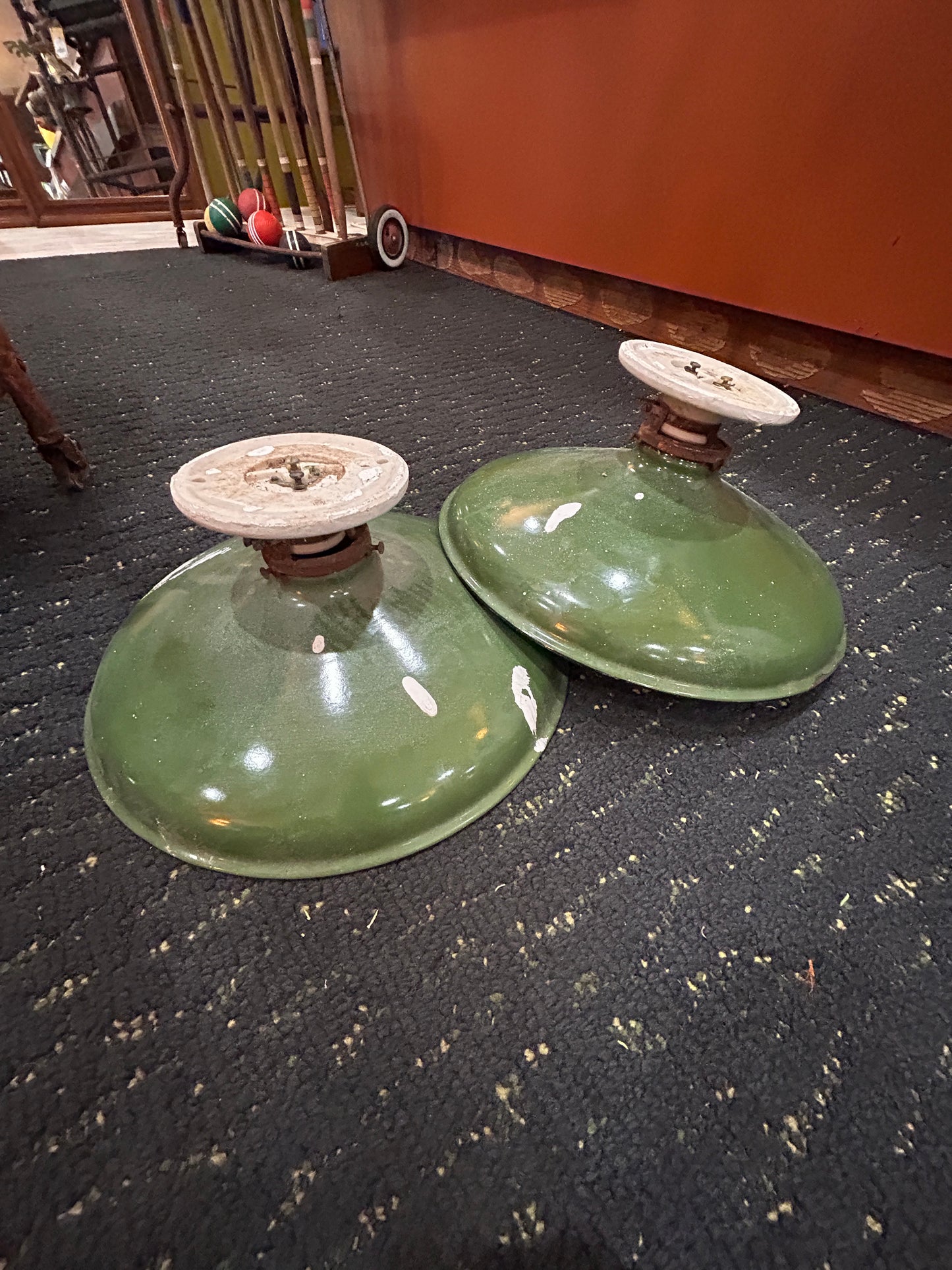 Vintage Green Porcelain Enameled Light Fixtures