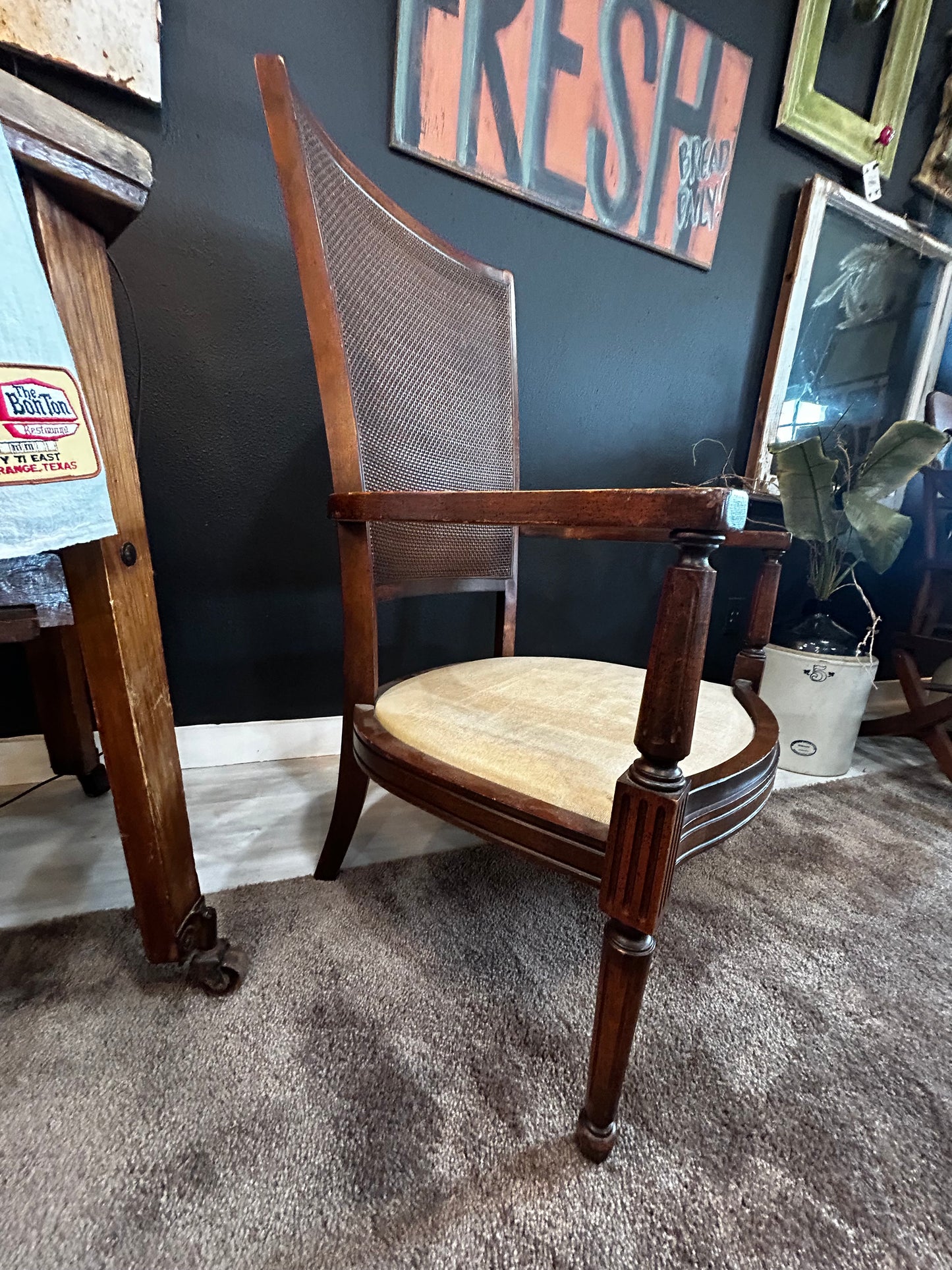 Mid 20th Century Hollywood Regency Tall Cane Back Lounge Chairs